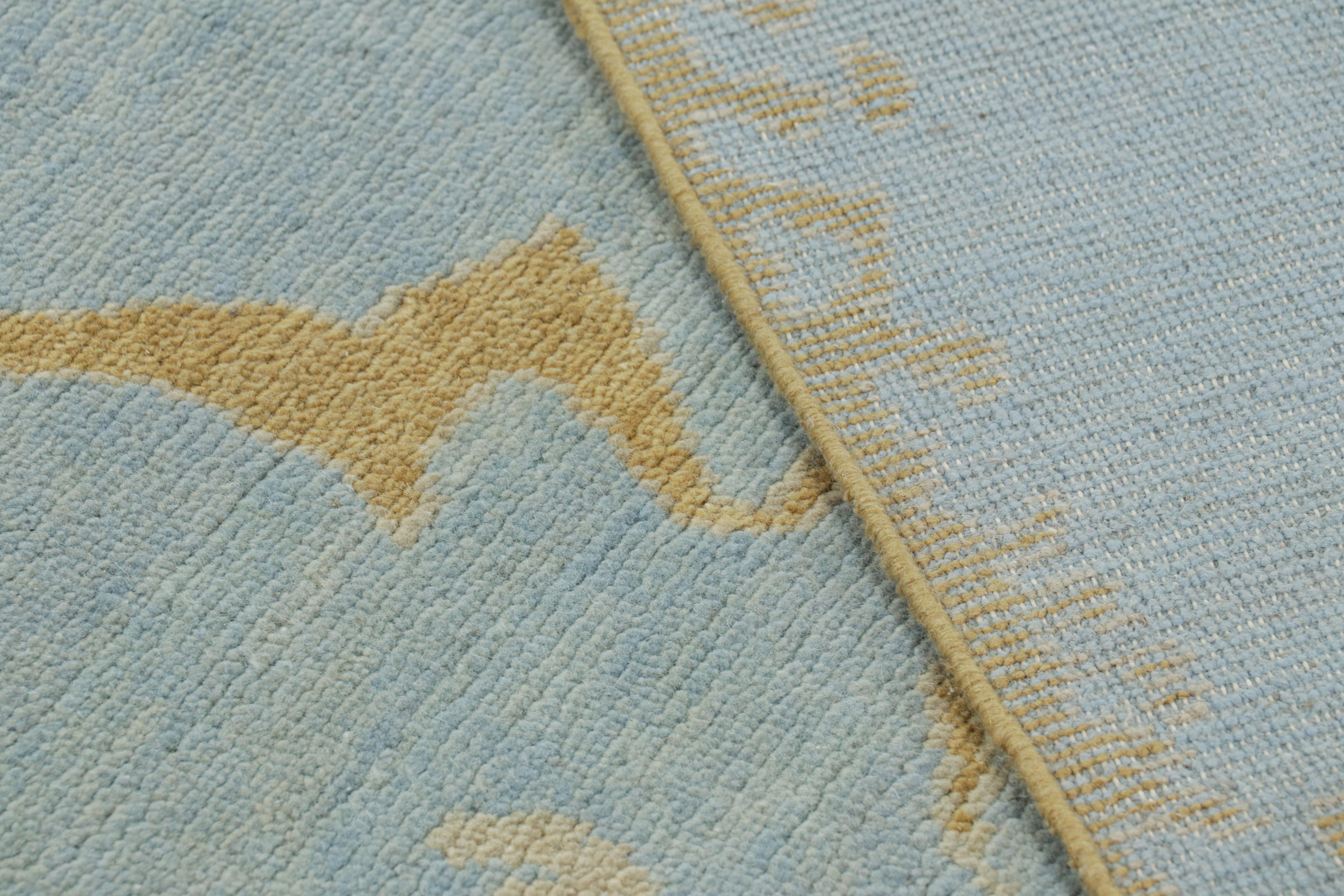 Rug & Kilim’s French Art Deco Rug in Blue with Curving Gold Patterns For Sale 1