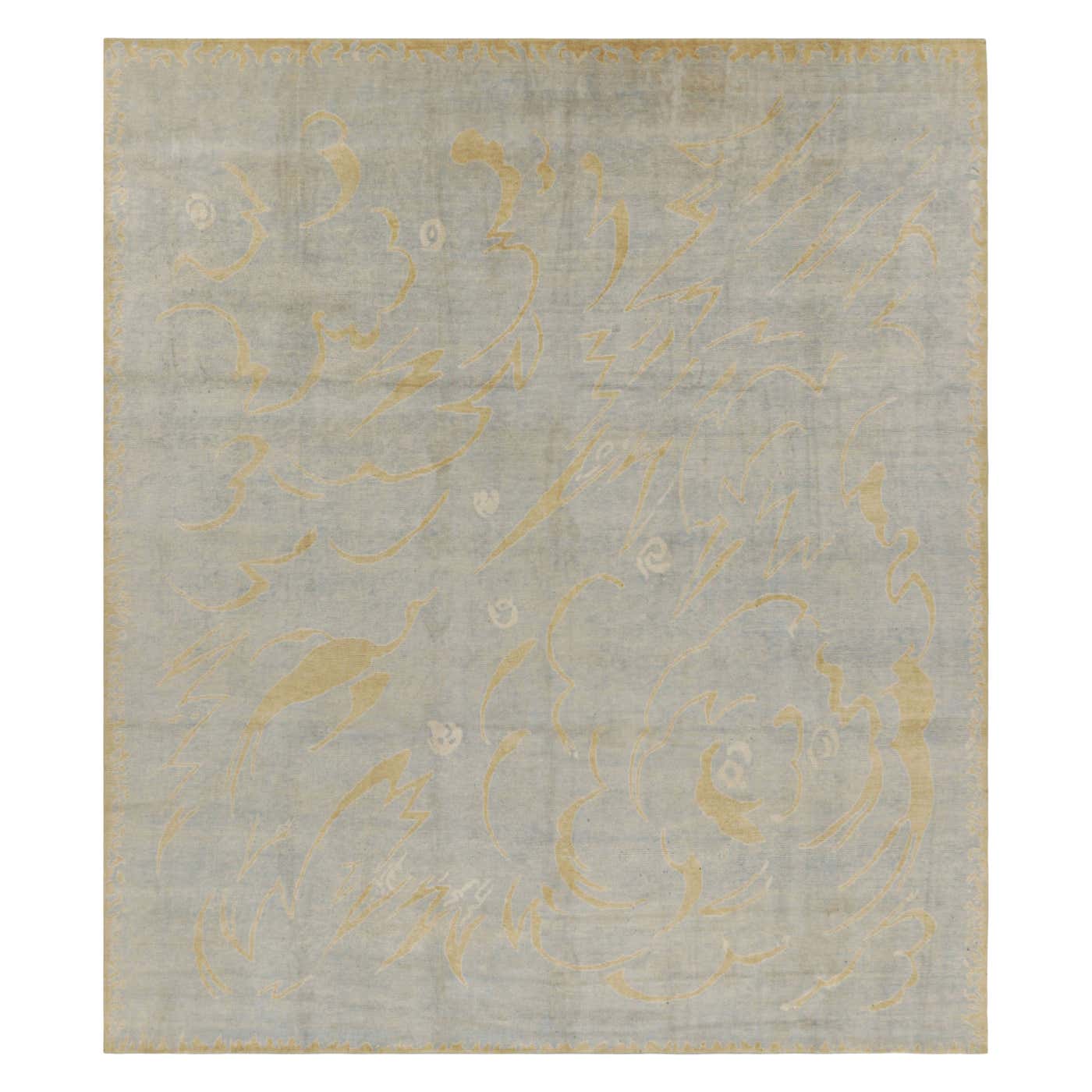 Rug and Kilim’s French Art Deco Style Rug In Blue with Yellow Geometric ...