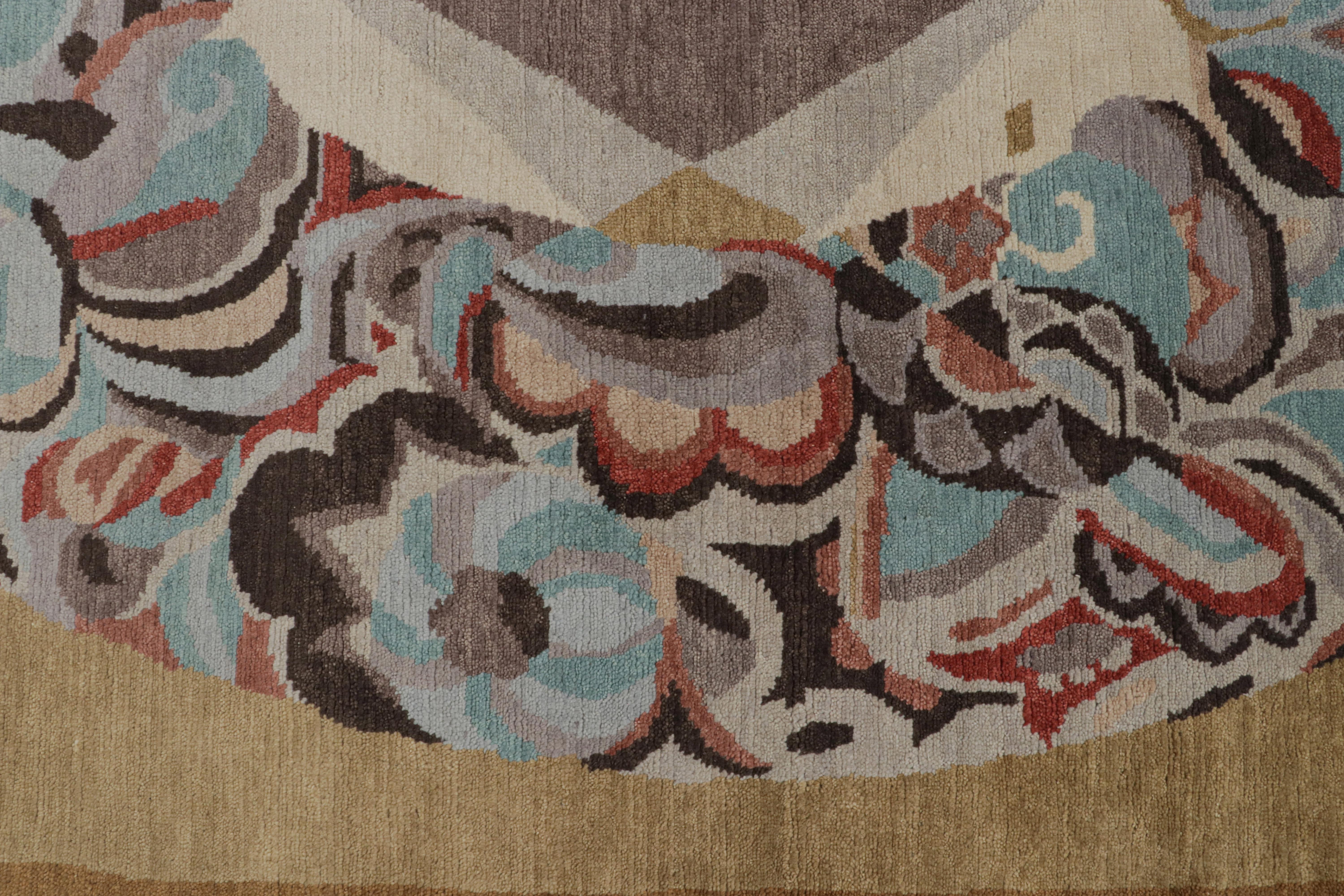 Rug & Kilim's French Art Deco Rug in Brown with Blue Medallion Pattern  Neuf - En vente à Long Island City, NY
