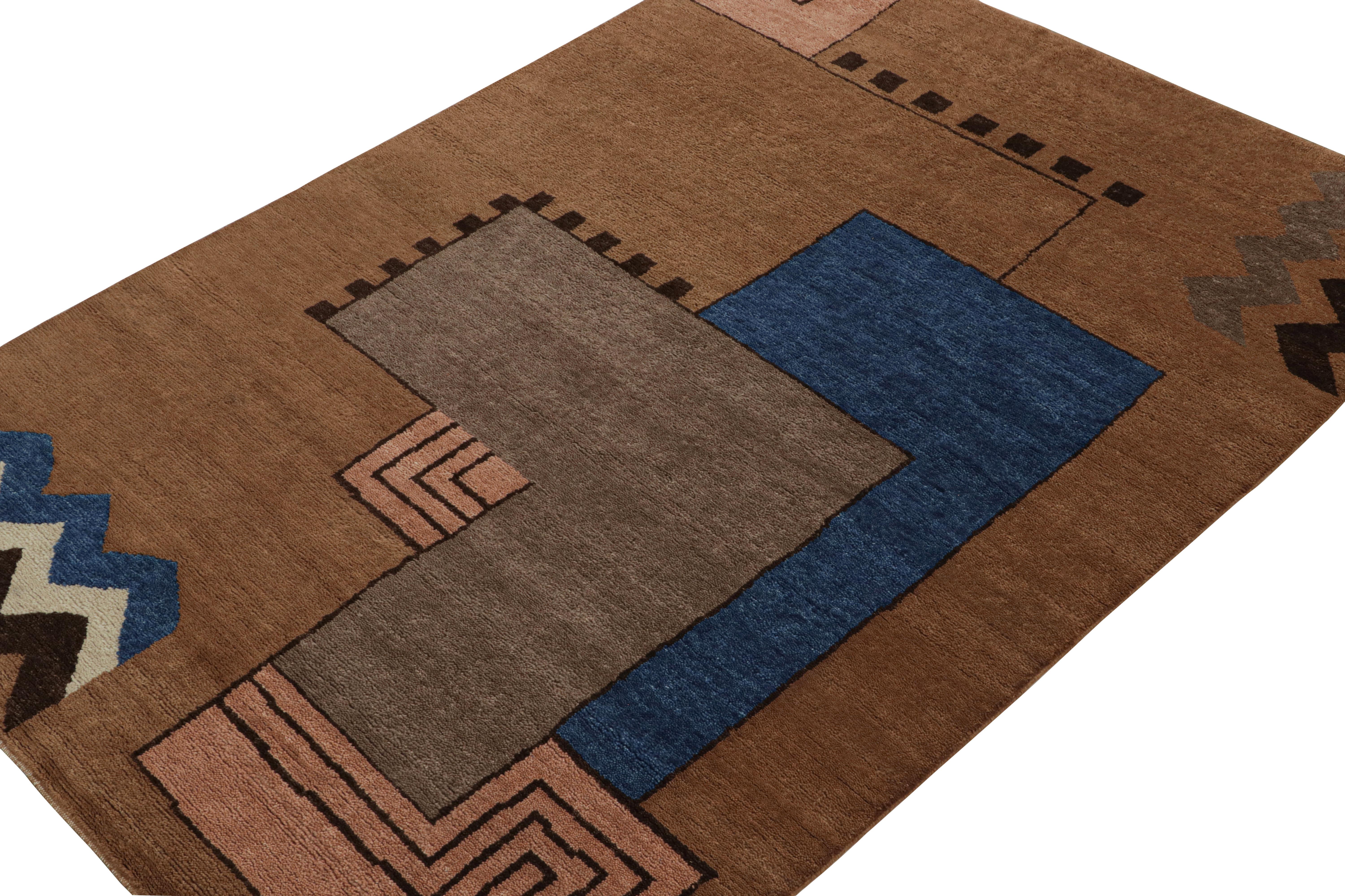 Dieser moderne, handgeknüpfte Wollteppich im Format 6x9 repräsentiert die französische Art-Déco-Teppichkollektion von Rug & Kilim.

Über das Design: 

Dieses besondere Stück ist von kubistischen Teppichen im Art-Déco-Stil der europäischen