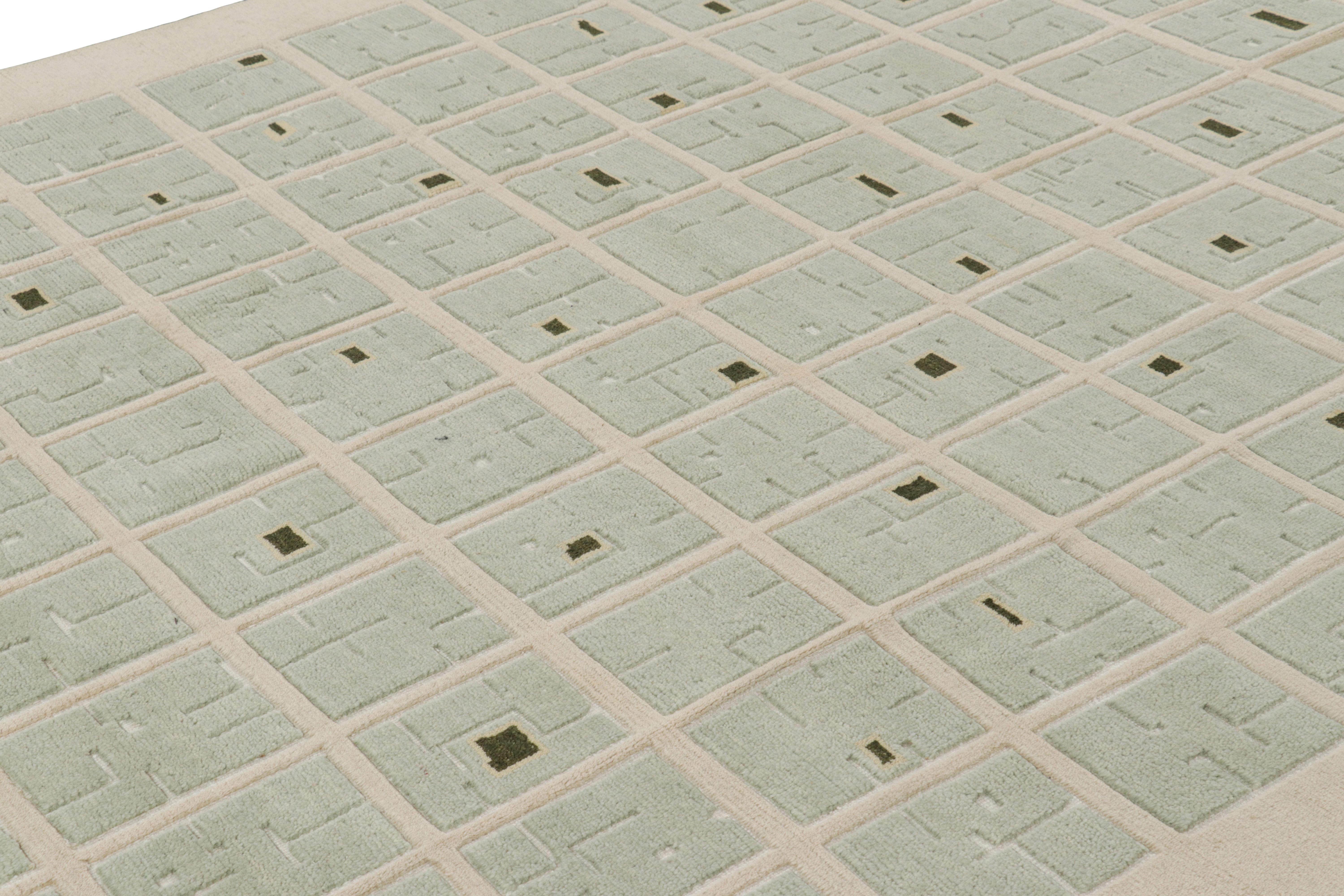 Noué à la main en laine, ce tapis moderne 8x10 de la collection de tapis Art déco français de Rug & Kilim présente des motifs géométriques dans le style d'une pièce d'époque de l'esthétique Leleu des années 1920.

Sur le Design : 

Ce tapis moderne