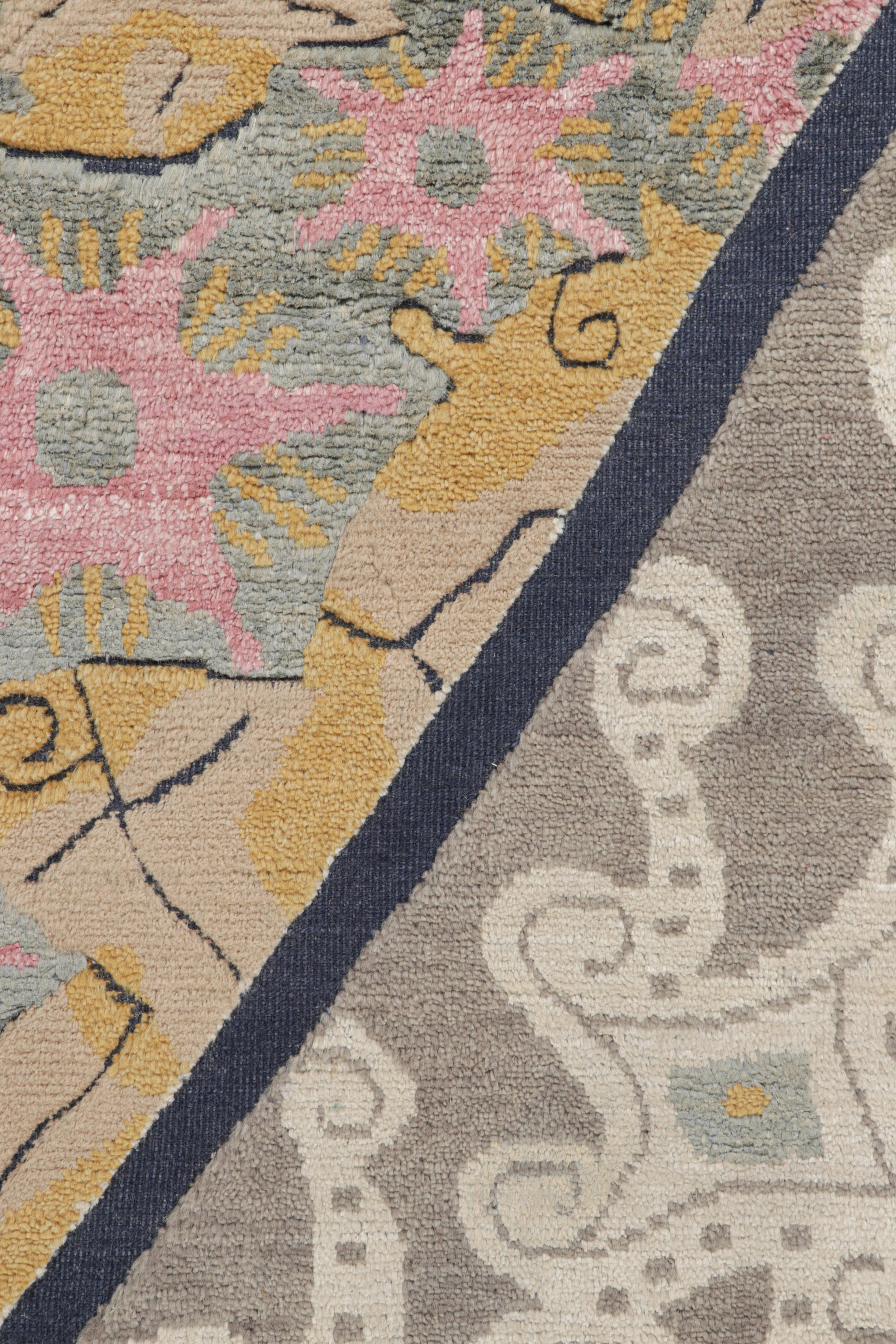 Modern Rug & Kilim’s French Art Deco Style Rug in Gold with Colorful Geometric Patterns For Sale
