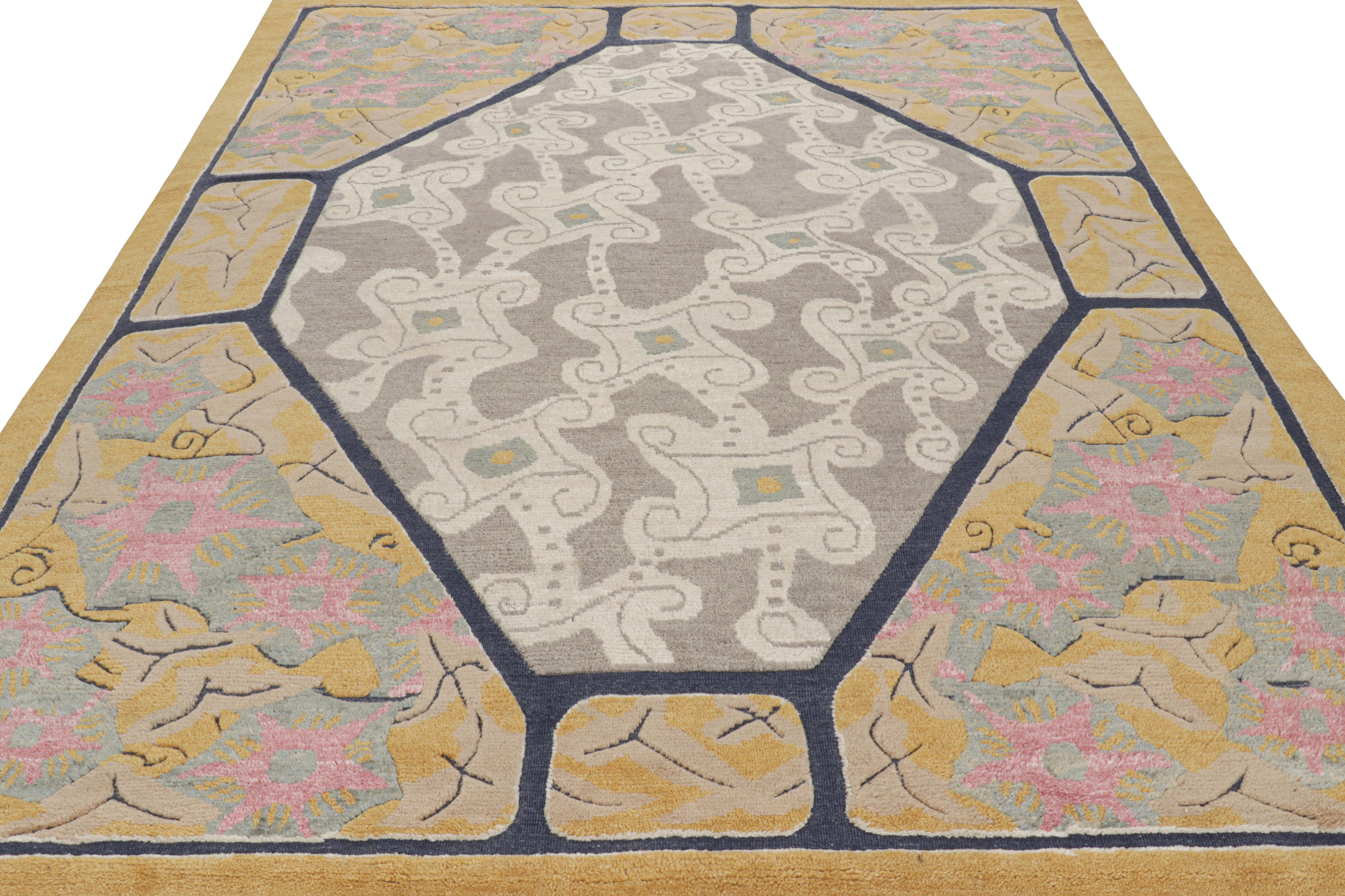 Hand-Knotted Rug & Kilim’s French Art Deco Style Rug in Gold with Colorful Geometric Patterns For Sale