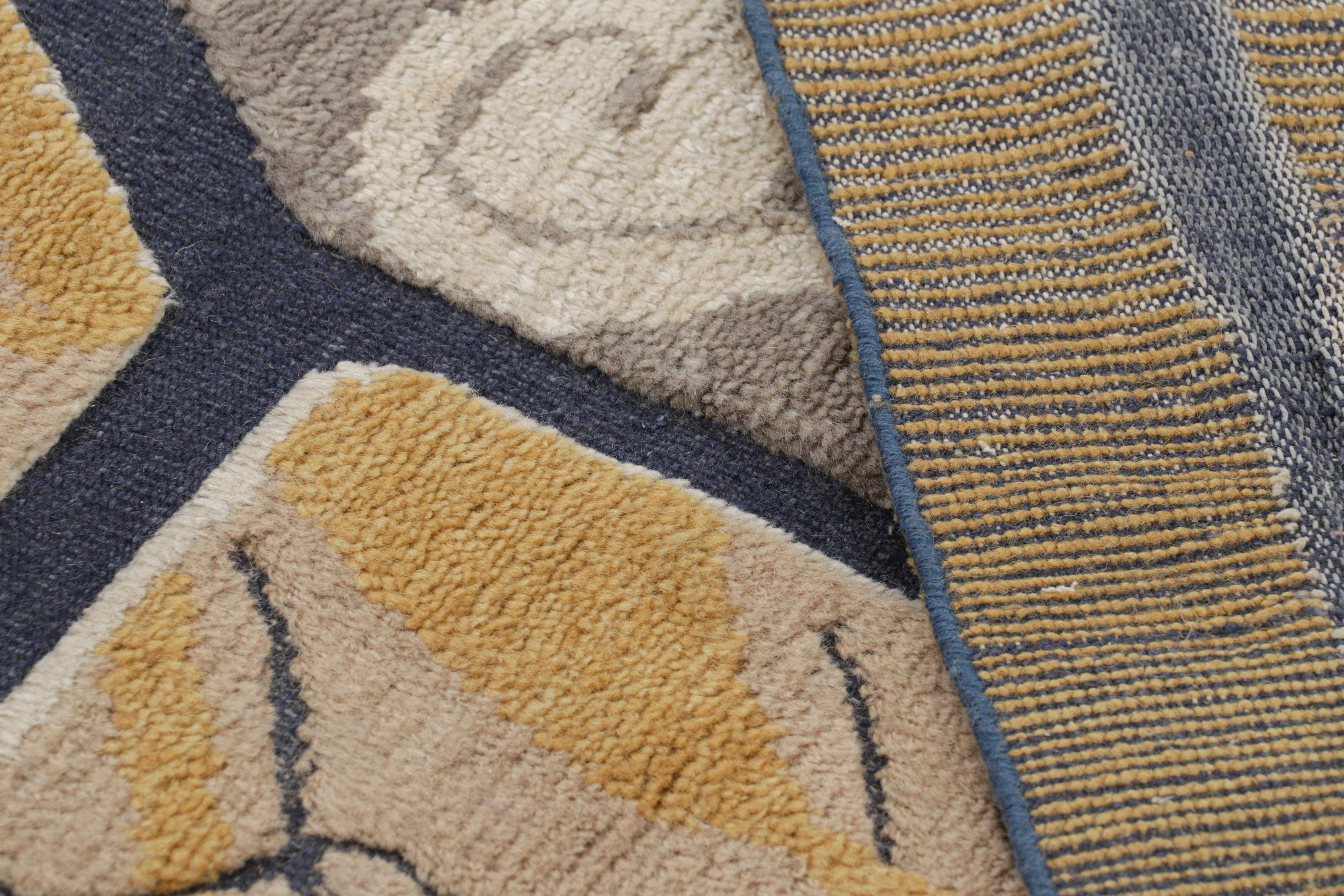 Contemporary Rug & Kilim’s French Art Deco Style Rug in Gold with Colorful Geometric Patterns For Sale