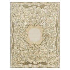 Rug & Kilim’s French Art Deco Style Rug in Green, Cream & Beige Floral Patterns