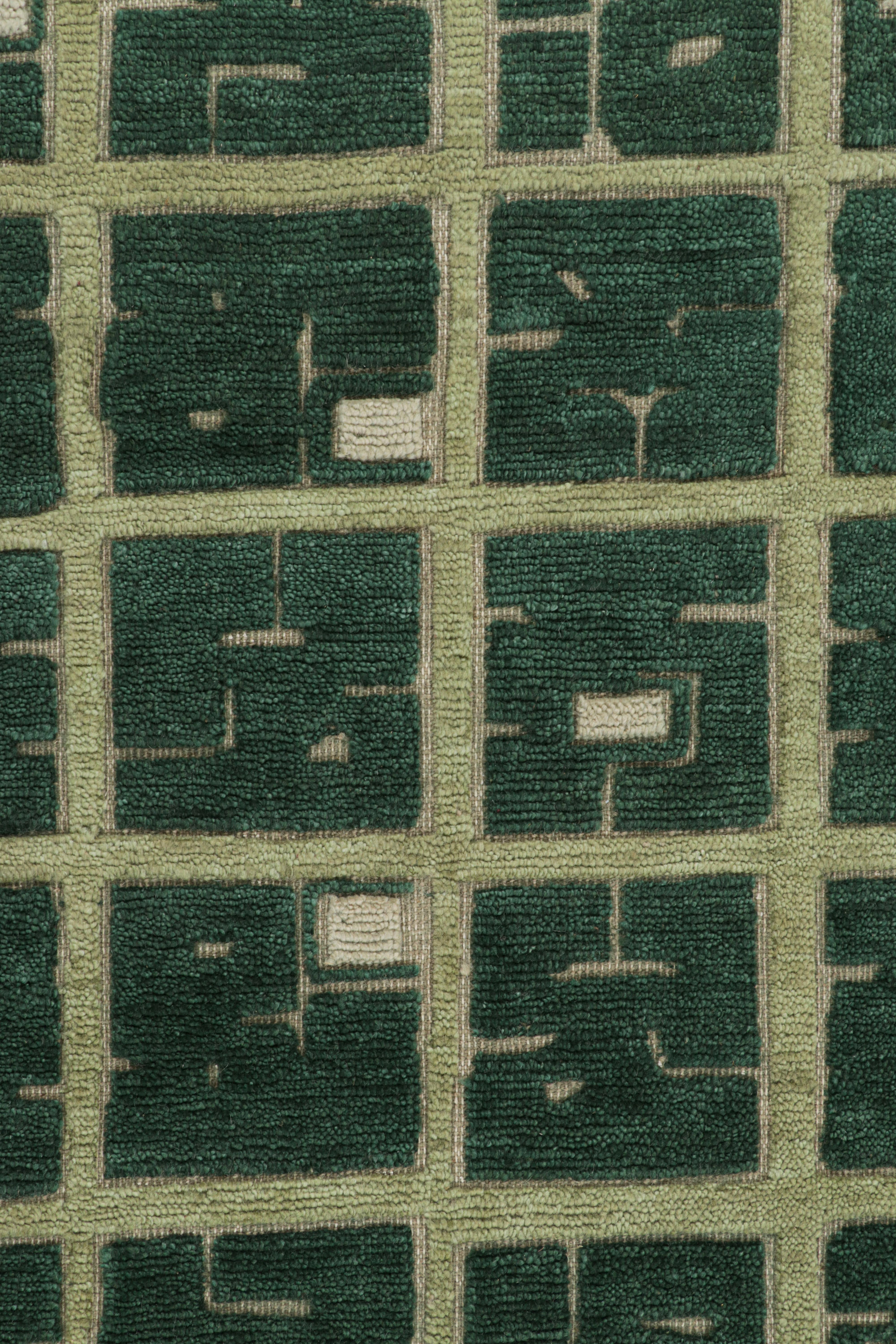 Modern Rug & Kilim’s French Art Deco Style Rug in Green with Geometric Patterns For Sale