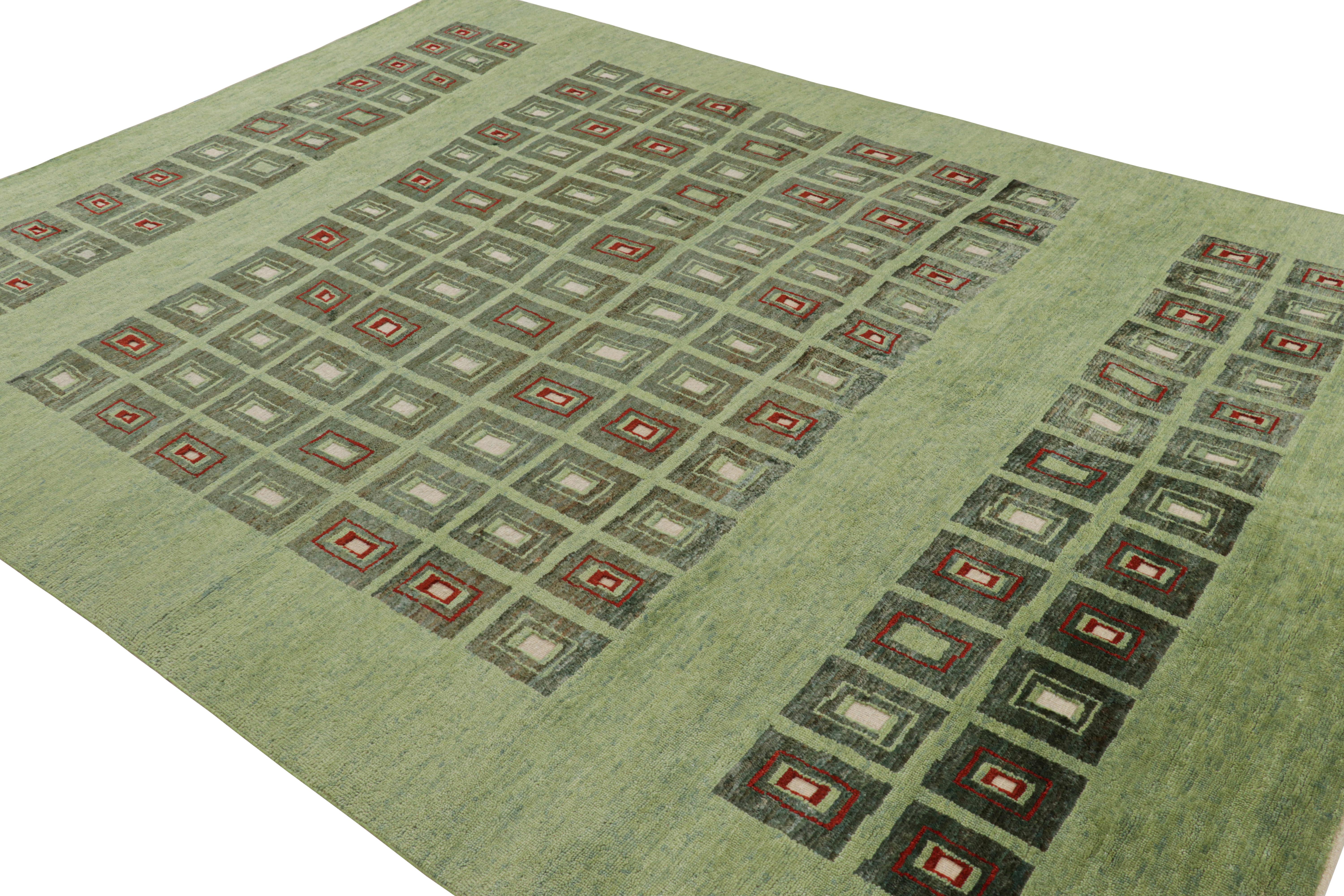 Indiano Rug & Kilim è un tappeto francese in stile Art Deco di colore verde con motivi geometrici in vendita