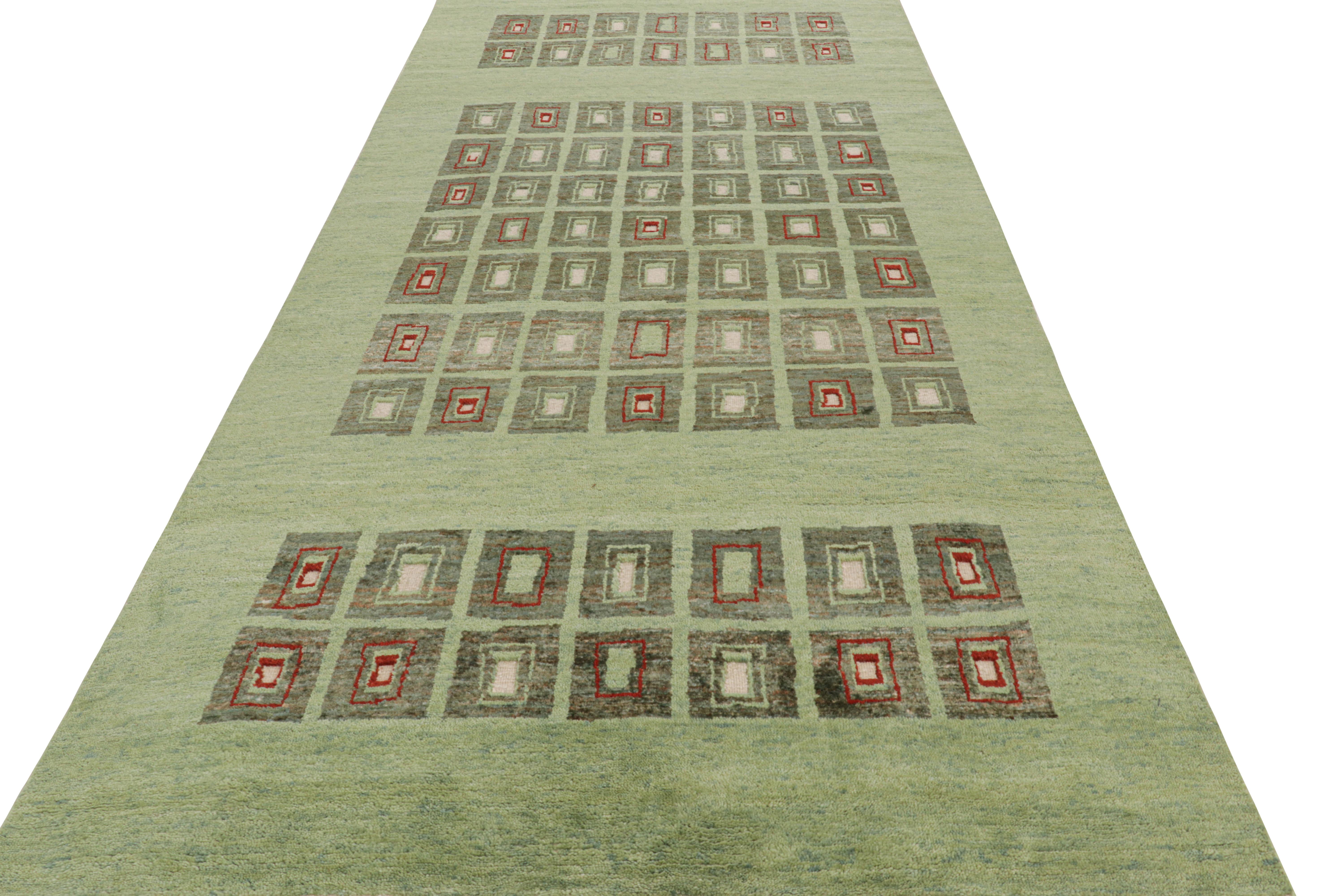 Indien Rug & Kilim's French Art Deco Style Rug in Green with Geometric Patterns (tapis français de style Art déco à motifs géométriques) en vente