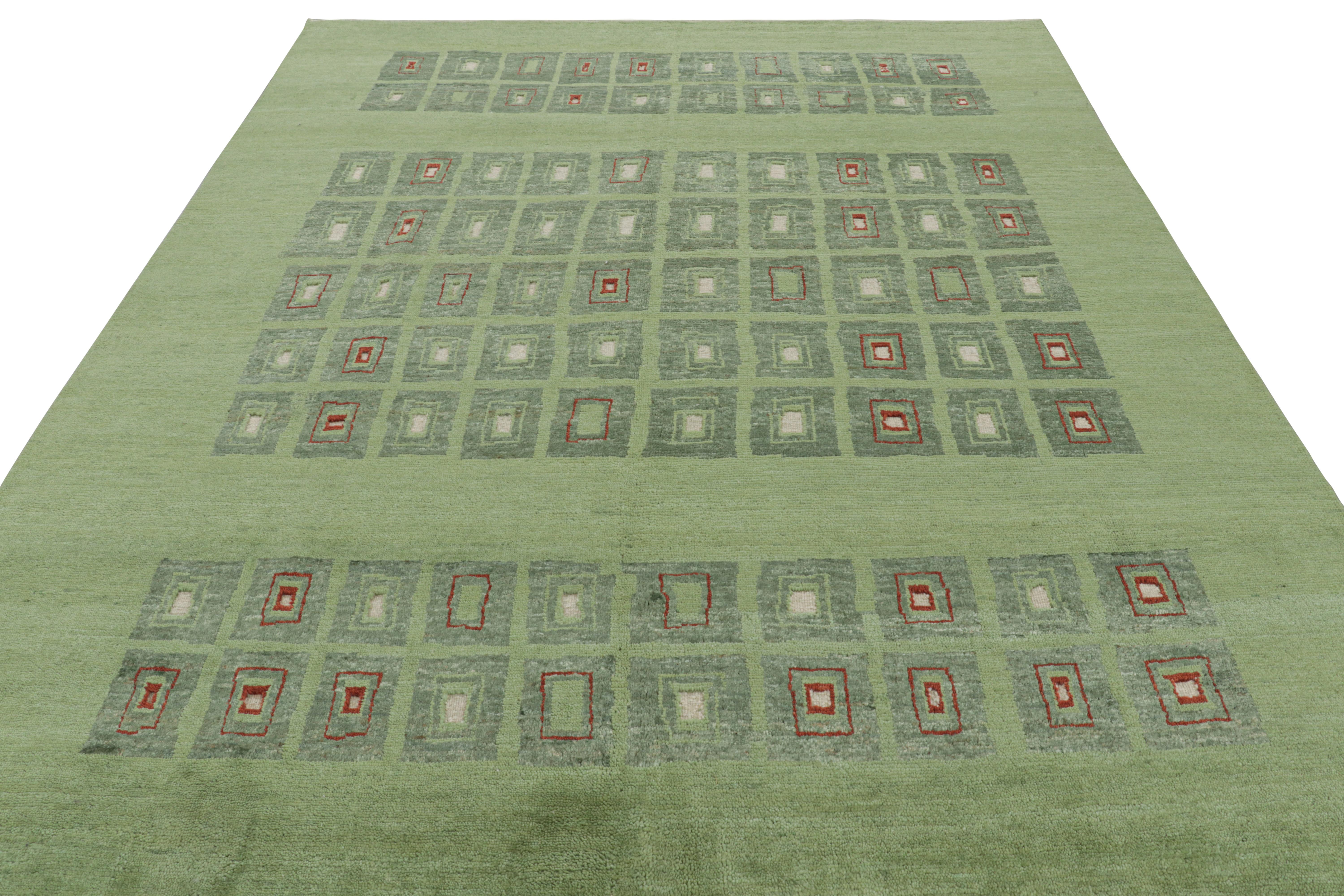 Indiano Rug & Kilim è un tappeto francese in stile Art Deco di colore verde con motivi geometrici in vendita