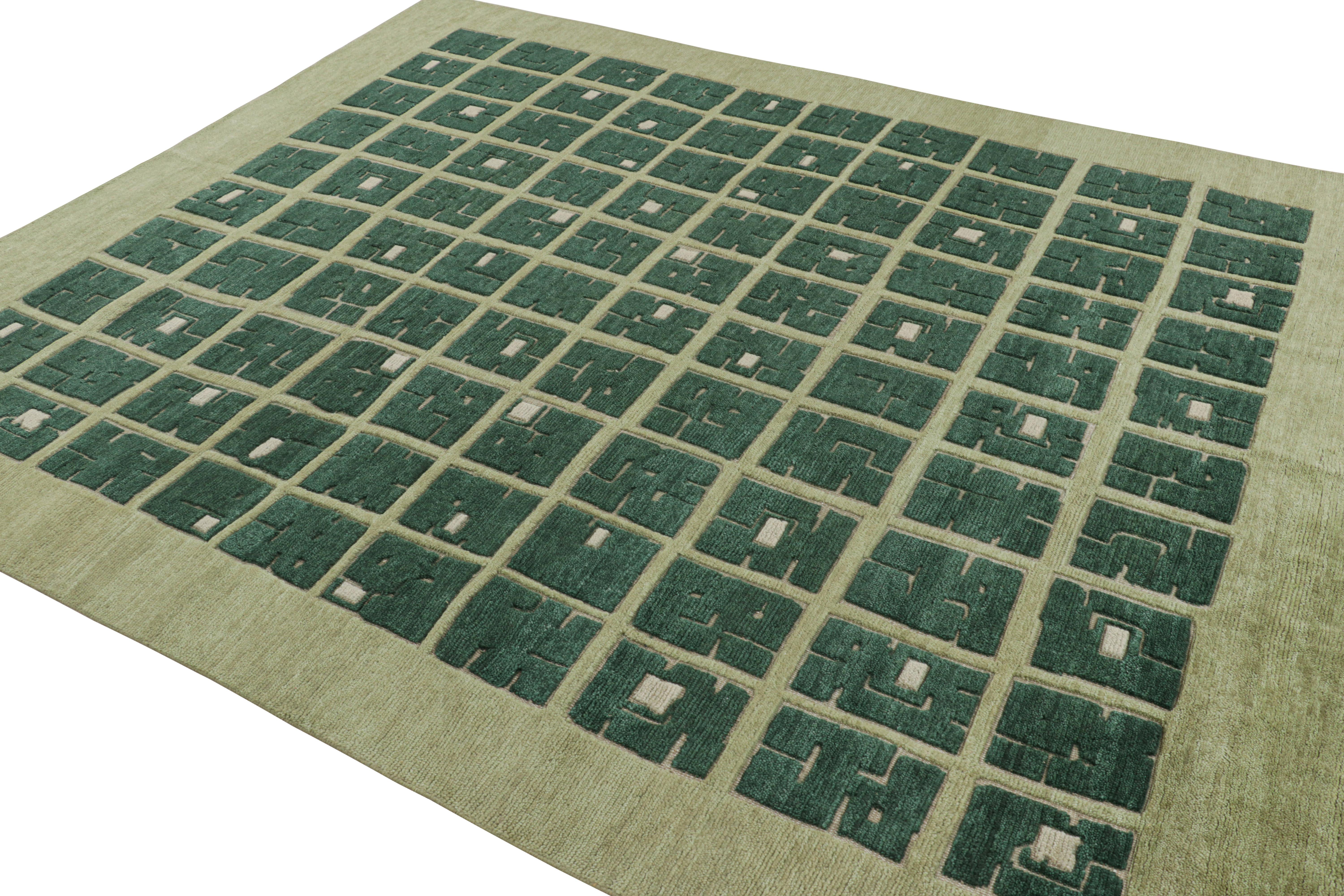 Hand-Knotted Rug & Kilim’s French Art Deco Style Rug in Green with Geometric Patterns For Sale
