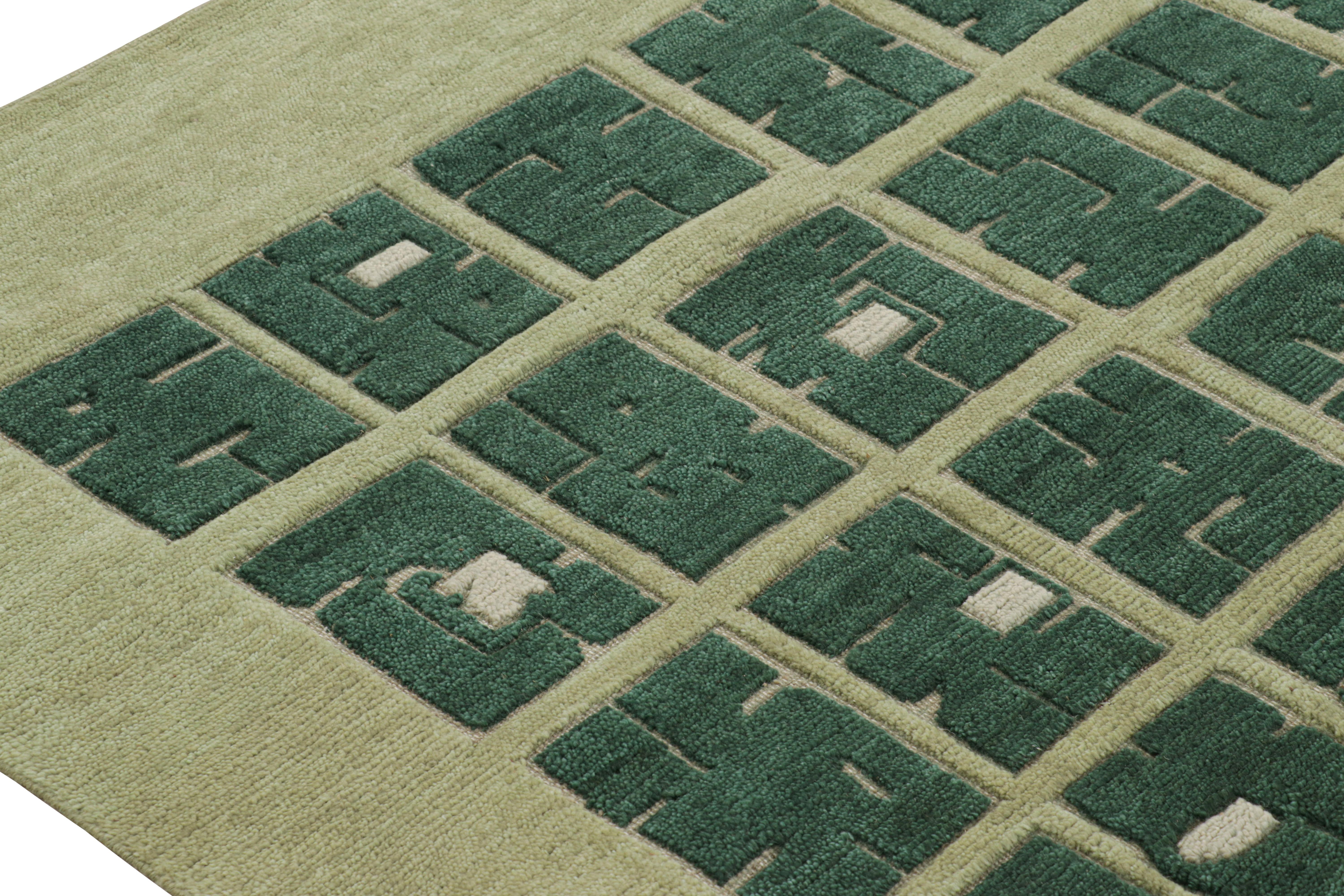 Rug & Kilim’s French Art Deco Style Rug in Green with Geometric Patterns In New Condition For Sale In Long Island City, NY