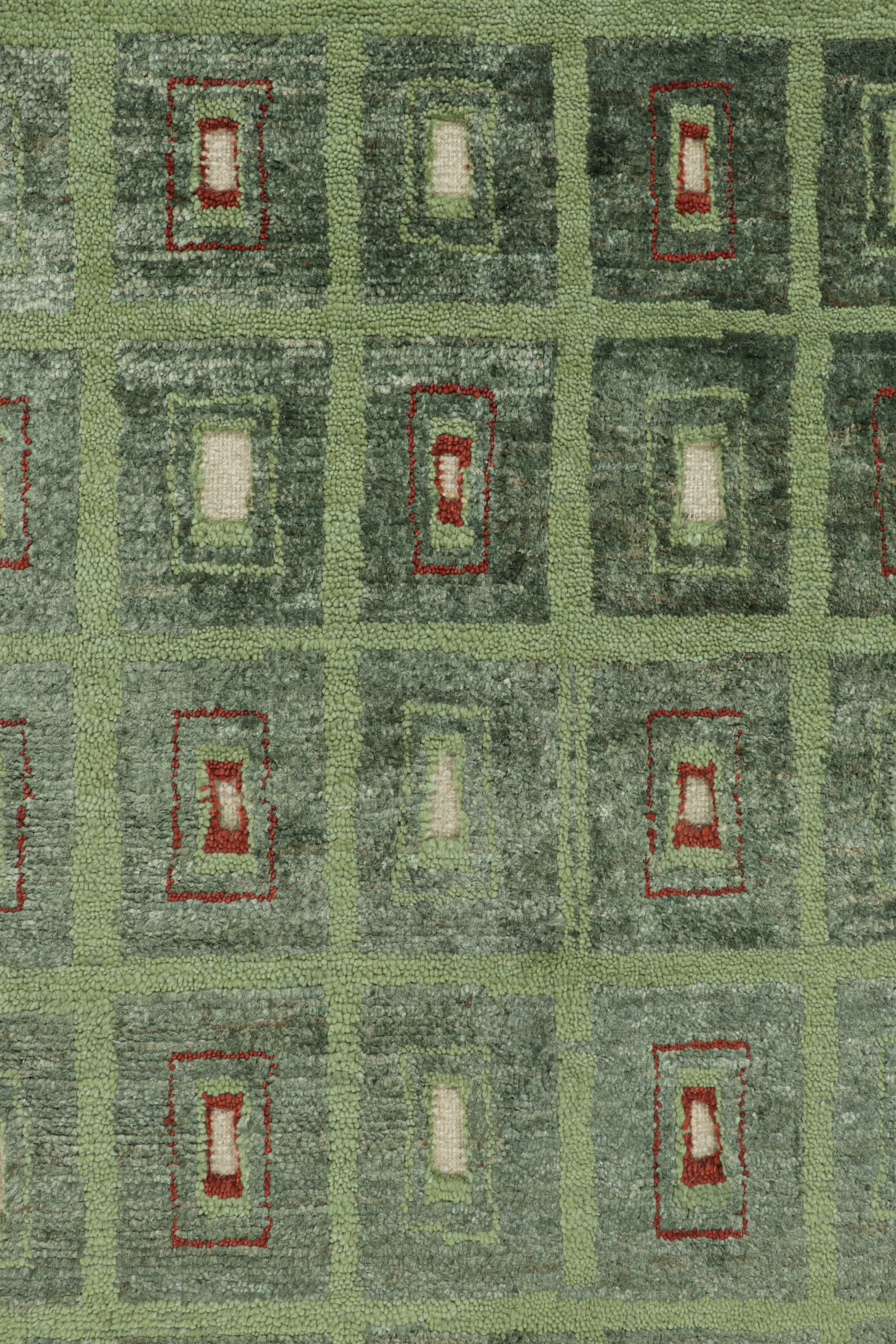 Contemporary Rug & Kilim’s French Art Deco Style Rug in Green with Geometric Patterns For Sale