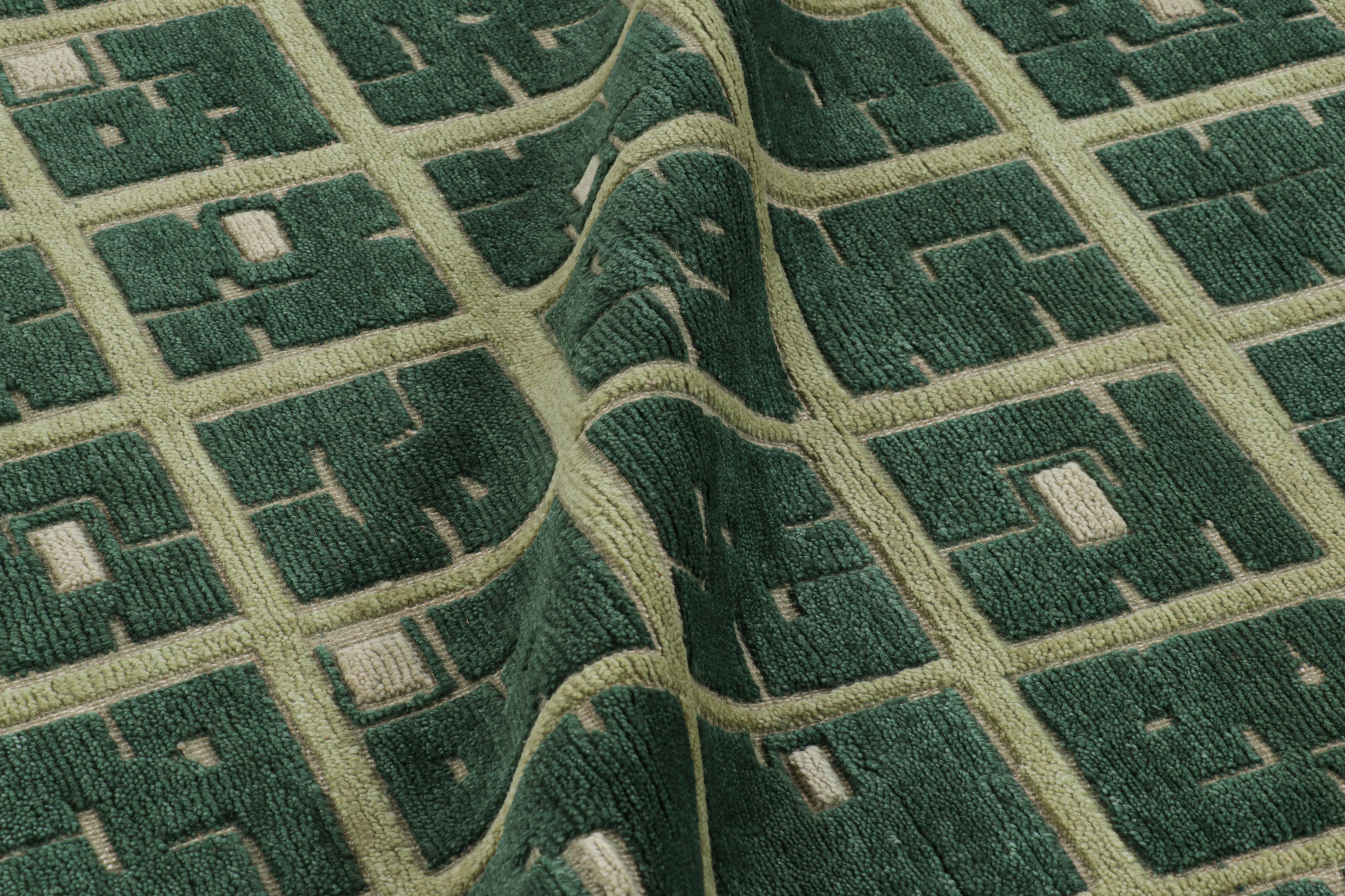 Contemporary Rug & Kilim’s French Art Deco Style Rug in Green with Geometric Patterns For Sale
