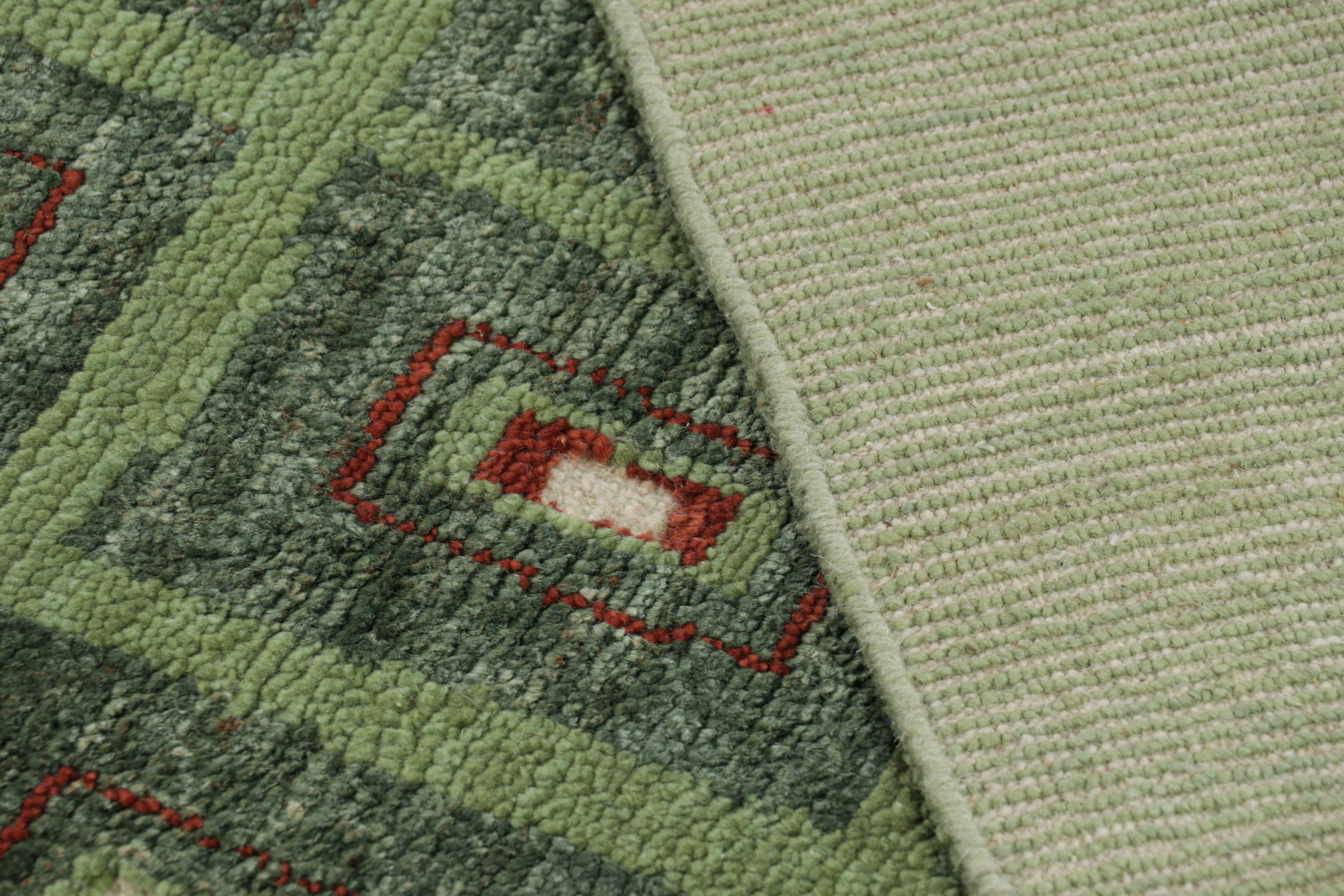 Wool Rug & Kilim’s French Art Deco Style Rug in Green with Geometric Patterns For Sale