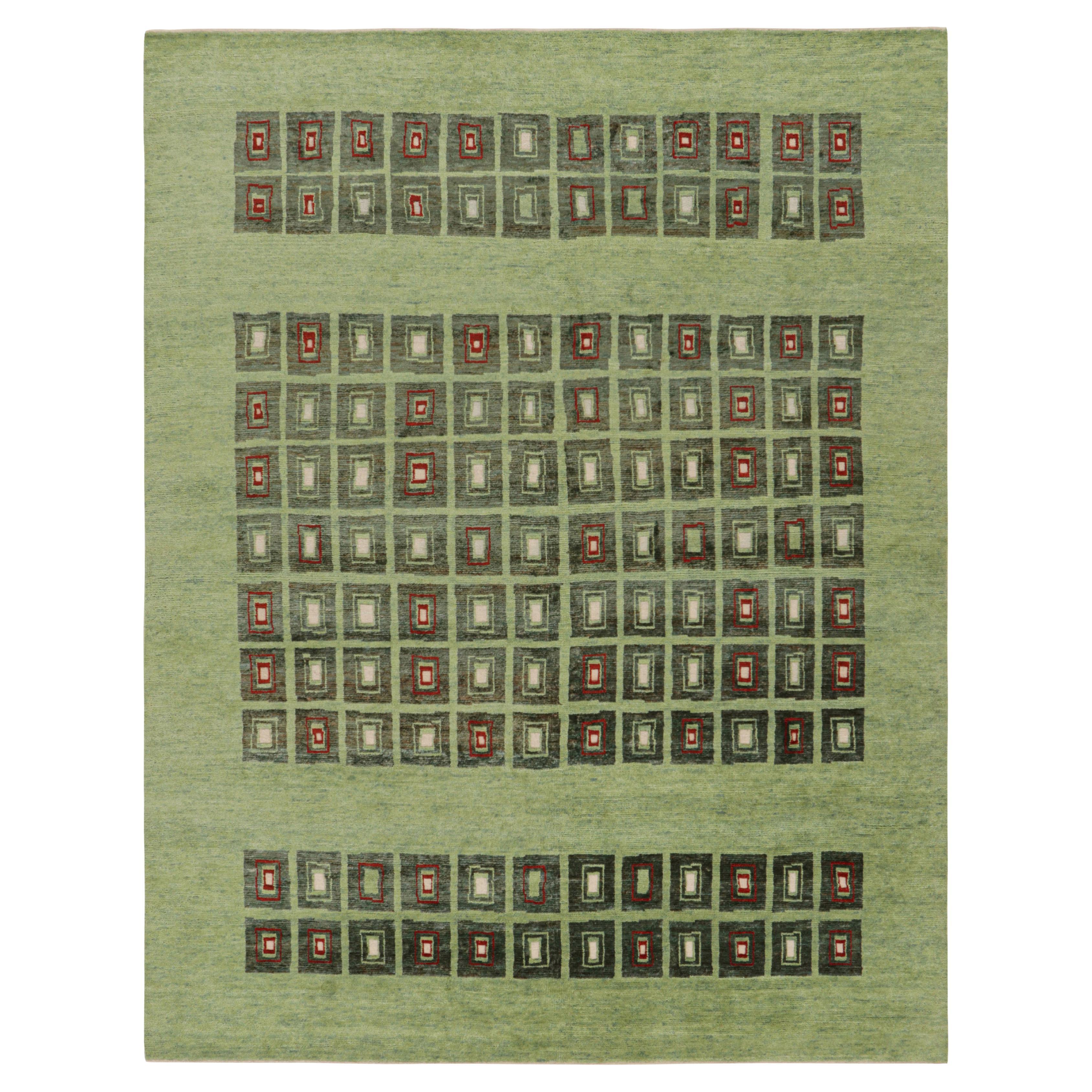 Rug & Kilim’s French Art Deco Style Rug in Green with Geometric Patterns