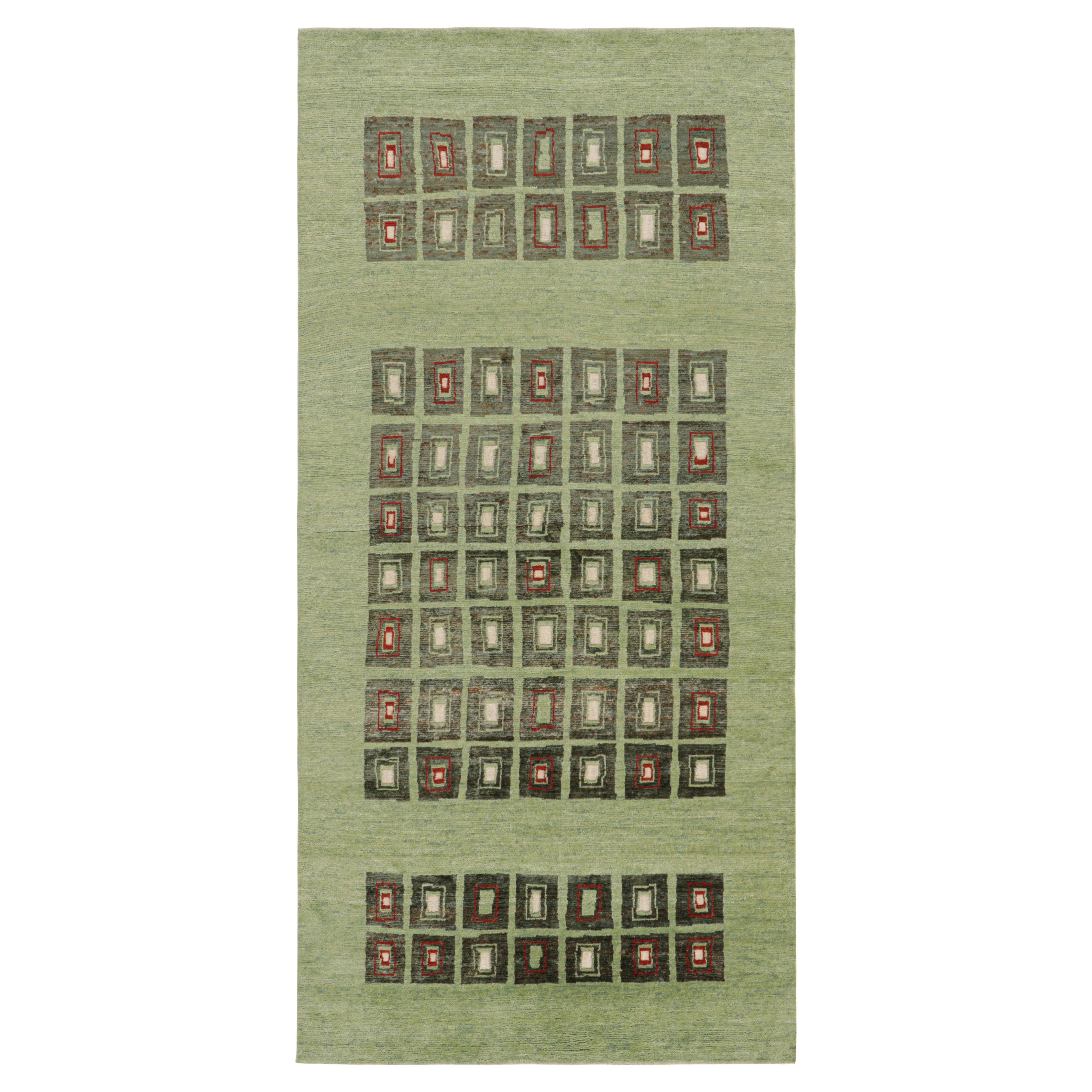 Rug & Kilim’s French Art Deco Style Rug in Green with Geometric Patterns