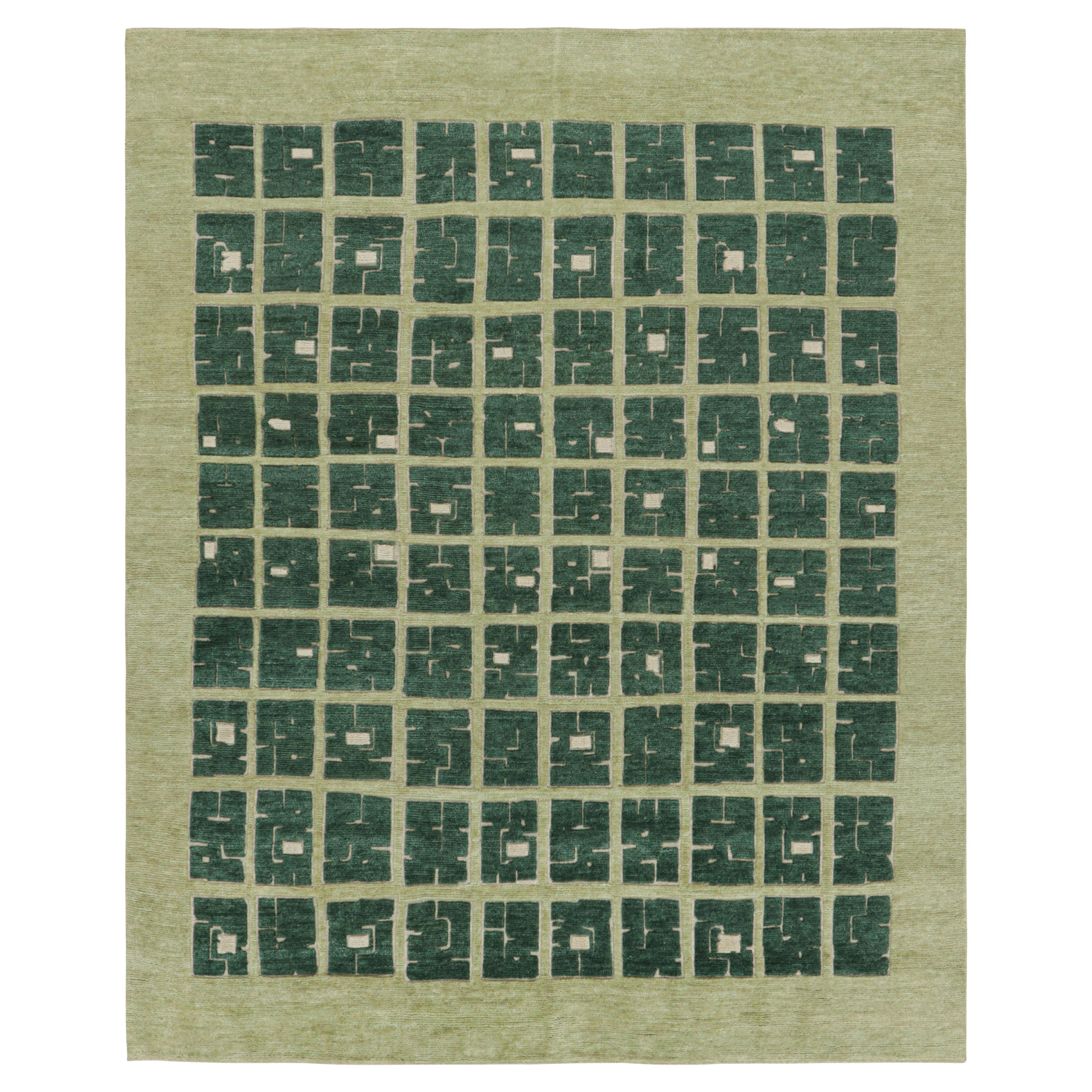 Rug & Kilim’s French Art Deco Style Rug in Green with Geometric Patterns