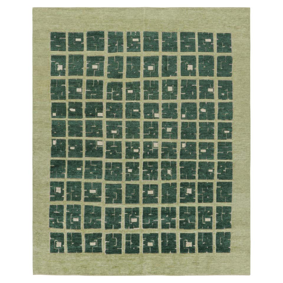 Rug and Kilim’s French Art Deco Style Rug with Light Green Geometric ...