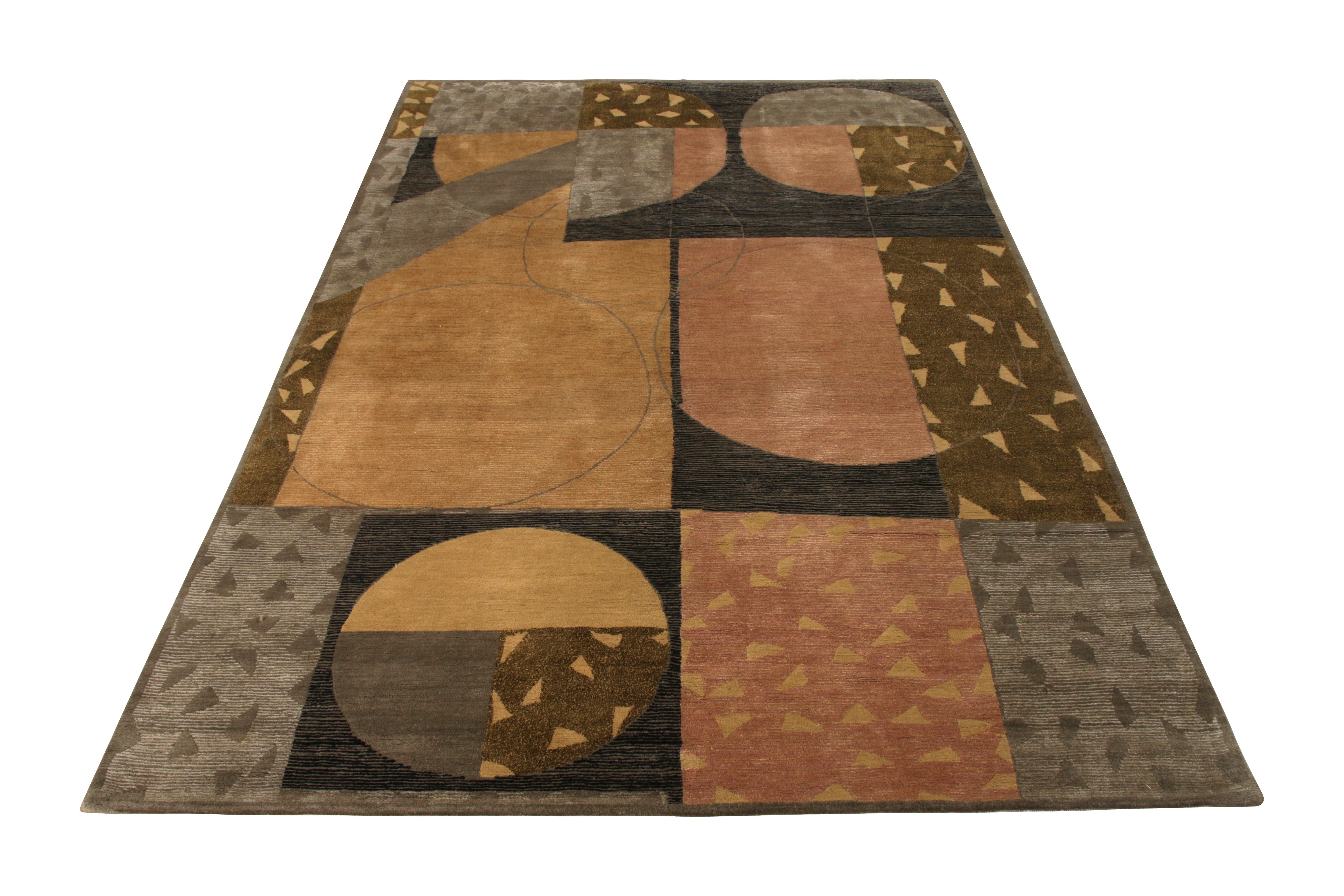 Made in unique blend of hand-knotted wool and silk, this 6x10 modern rug is a unique addition to the Modern Classics rug collection by Rug & Kilim, with this particular geometric rug drawing inspiration from French Art Deco rug styles. 

On the
