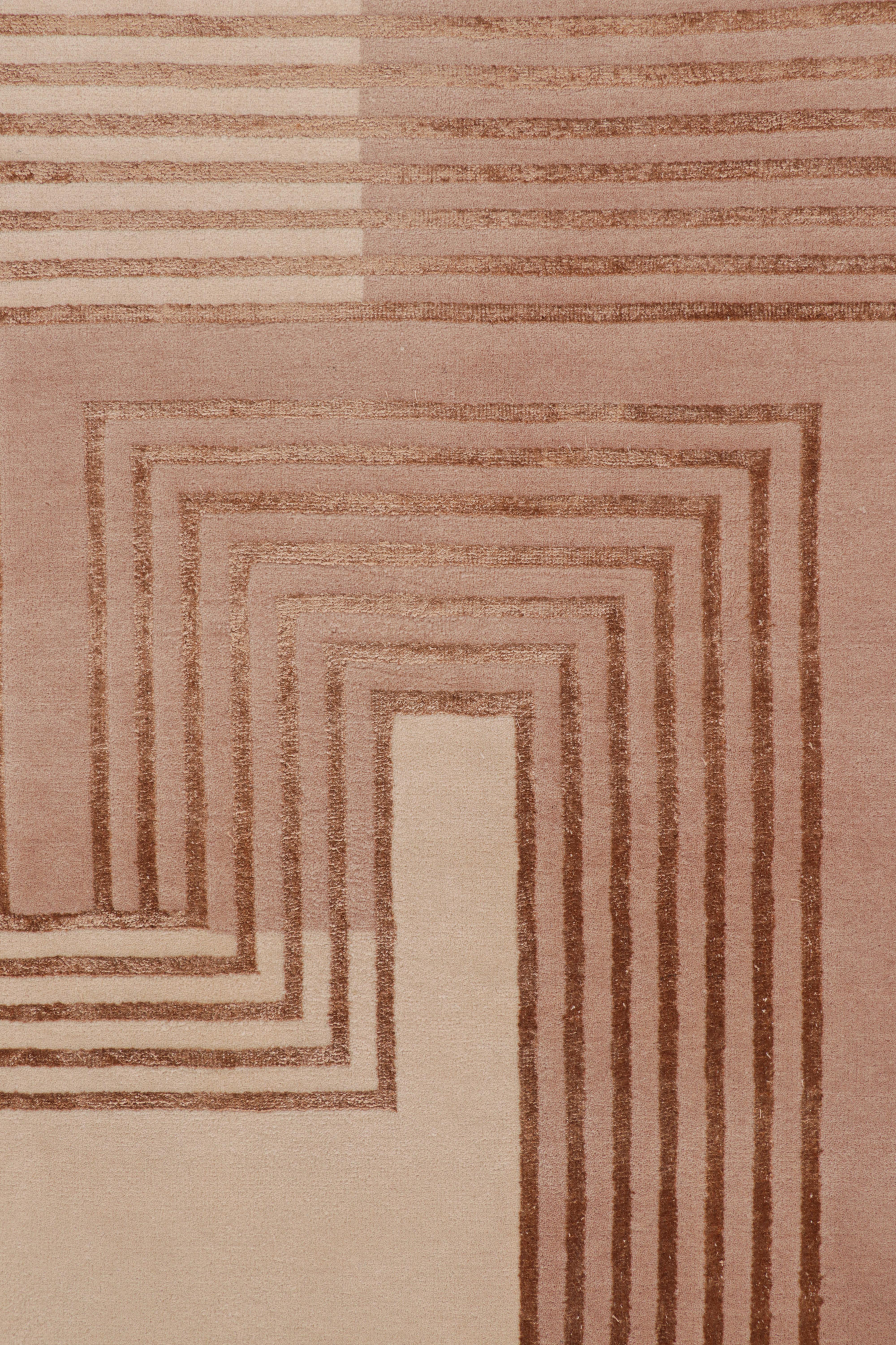 Indian Rug & Kilim’s French Art Deco Style Rug in Pink with Geometric Patterns For Sale