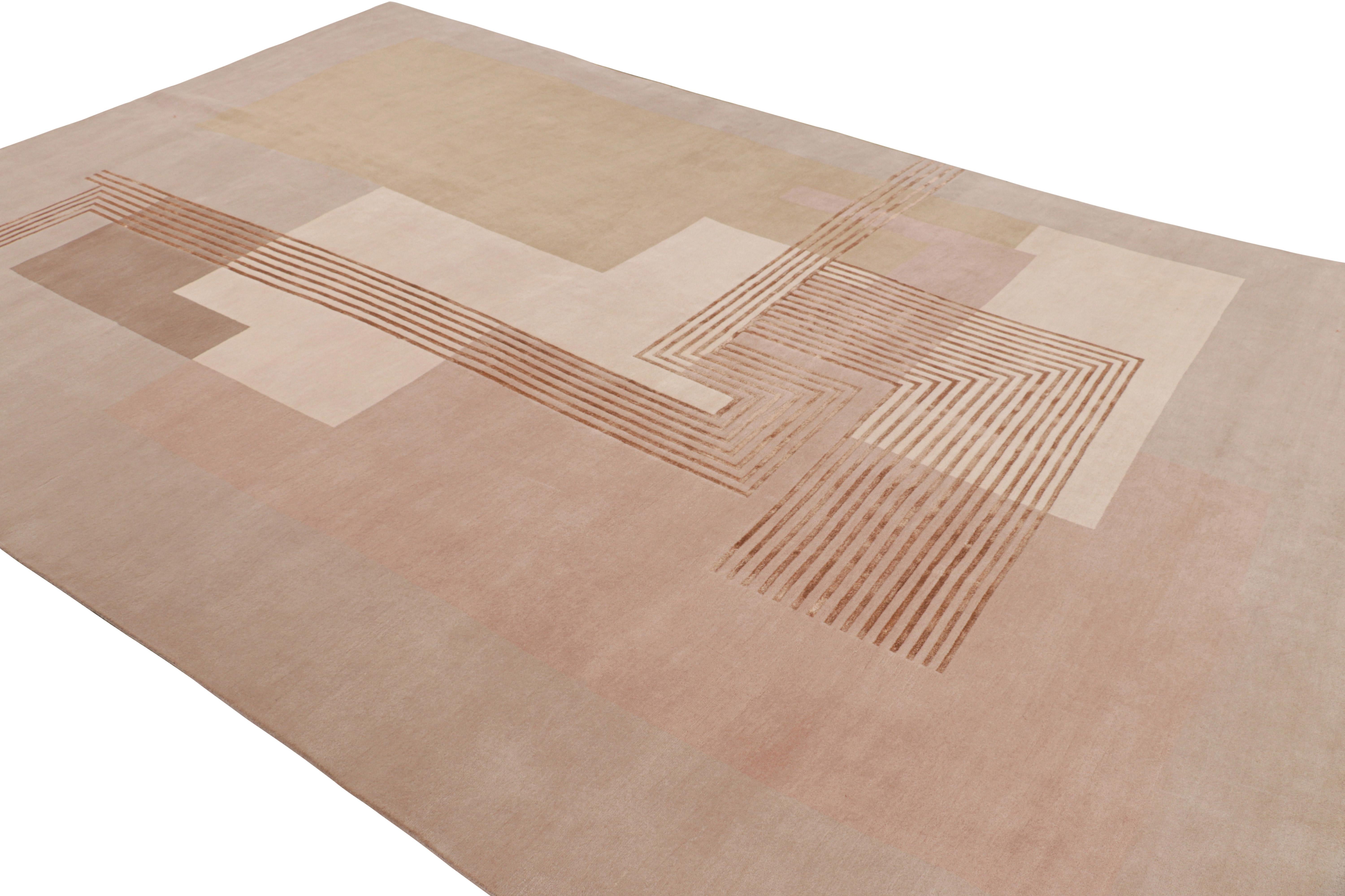 Hand-Knotted Rug & Kilim’s French Art Deco Style Rug in Pink with Geometric Patterns For Sale