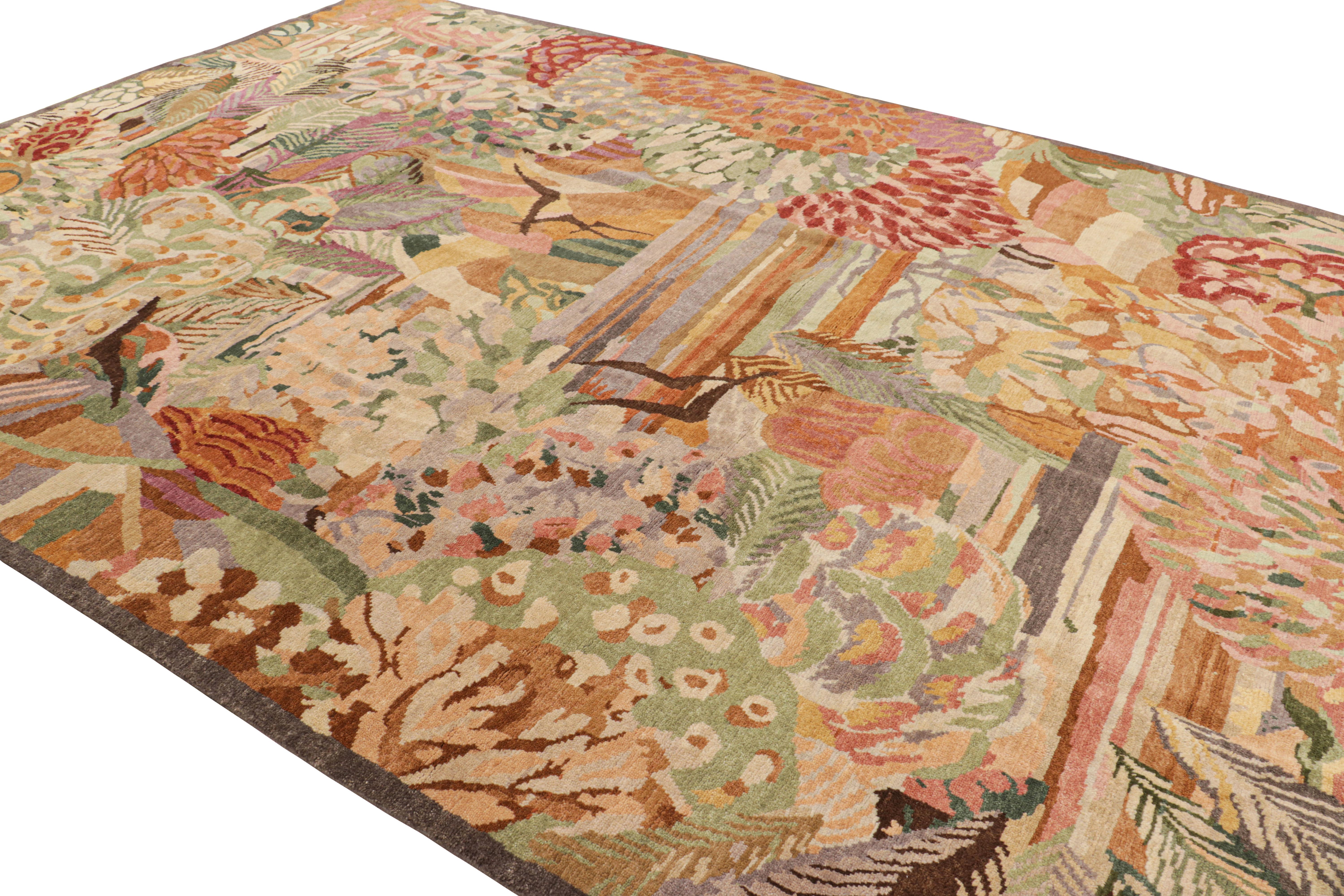 Hand-Knotted Rug & Kilim’s French Art Deco Style Rug in Polychromatic Floral Patterns For Sale