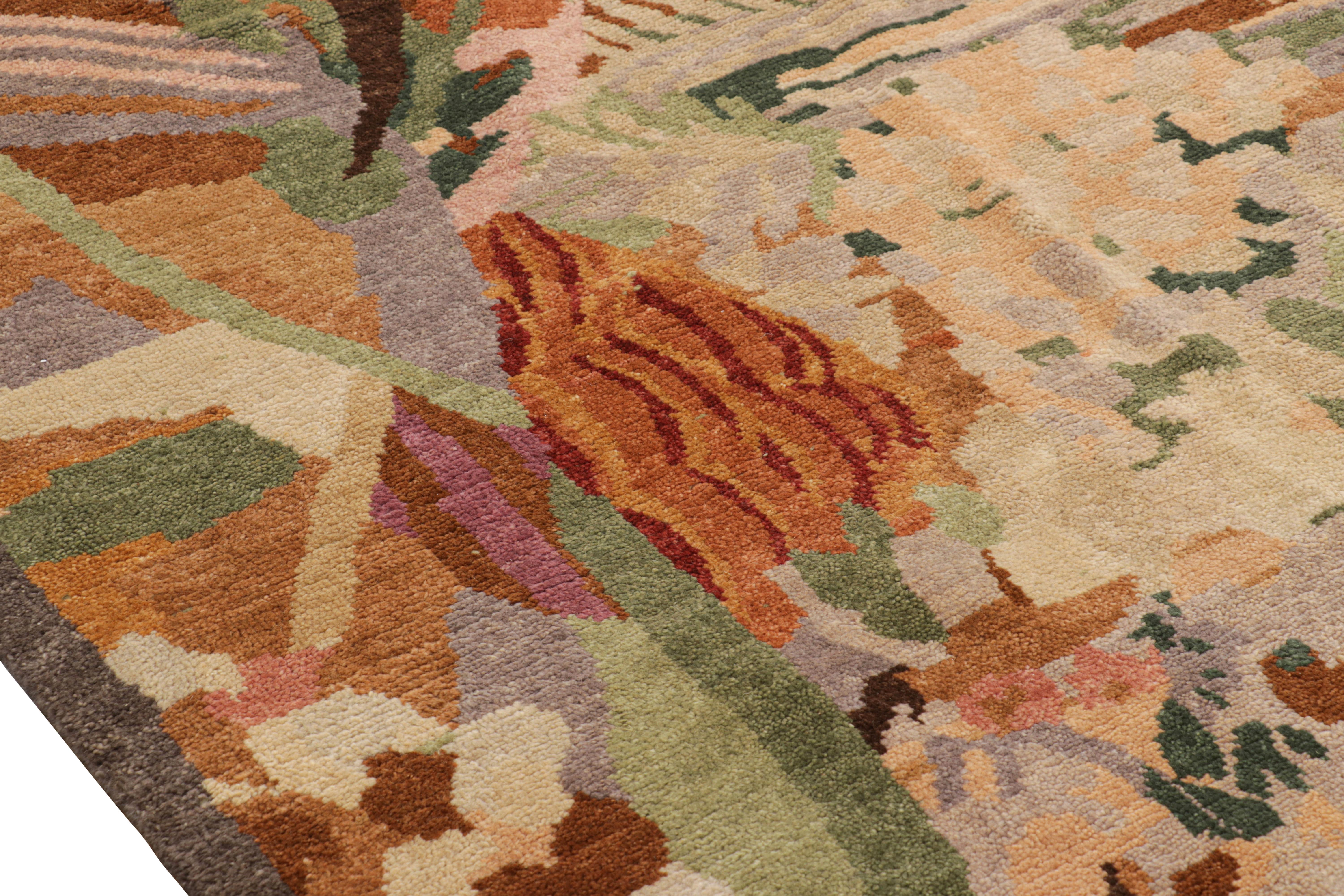 Contemporary Rug & Kilim’s French Art Deco Style Rug in Polychromatic Floral Patterns For Sale