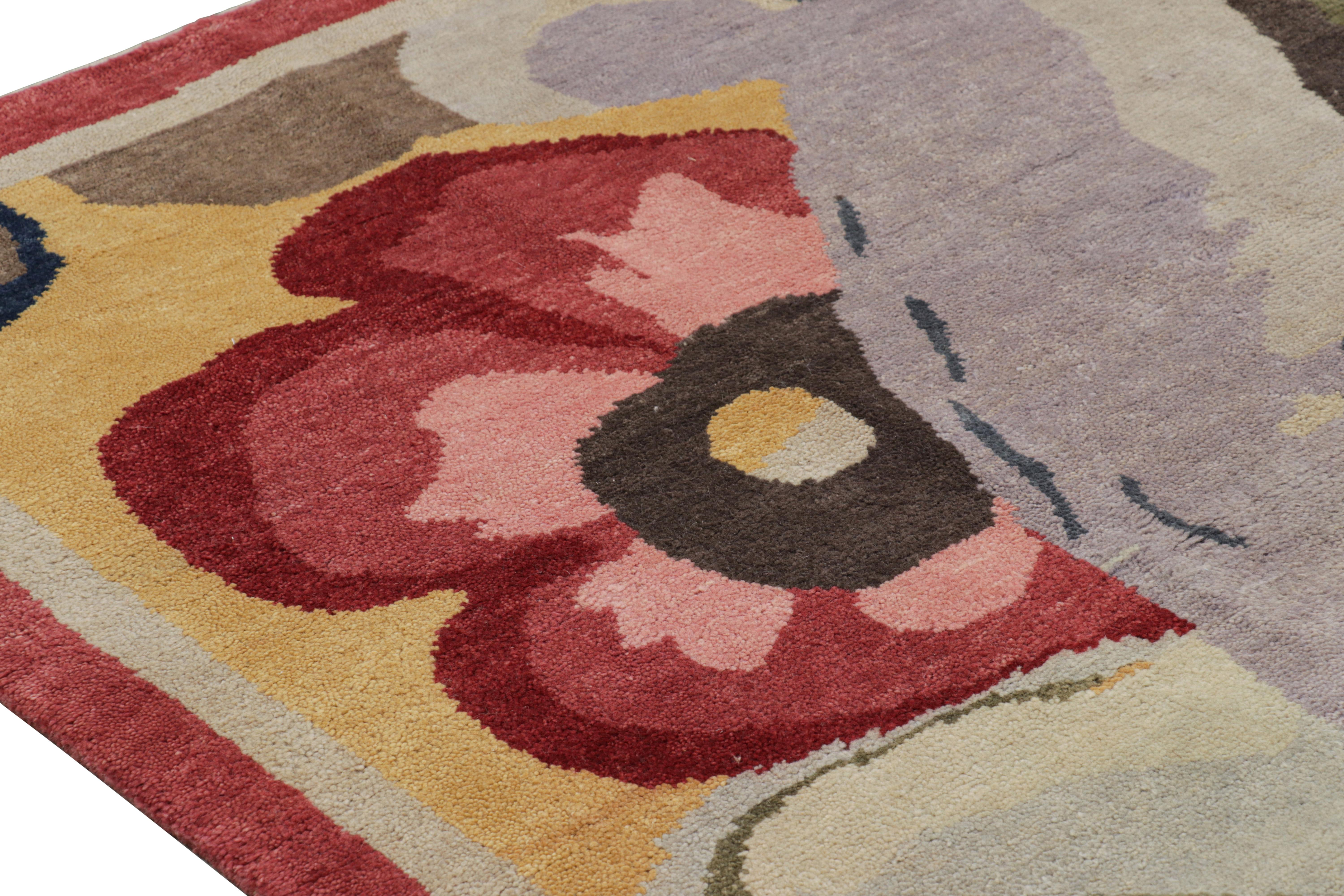 Indian Rug & Kilim’s French Art Deco Style Rug in Polychromatic Impressionist Florals For Sale