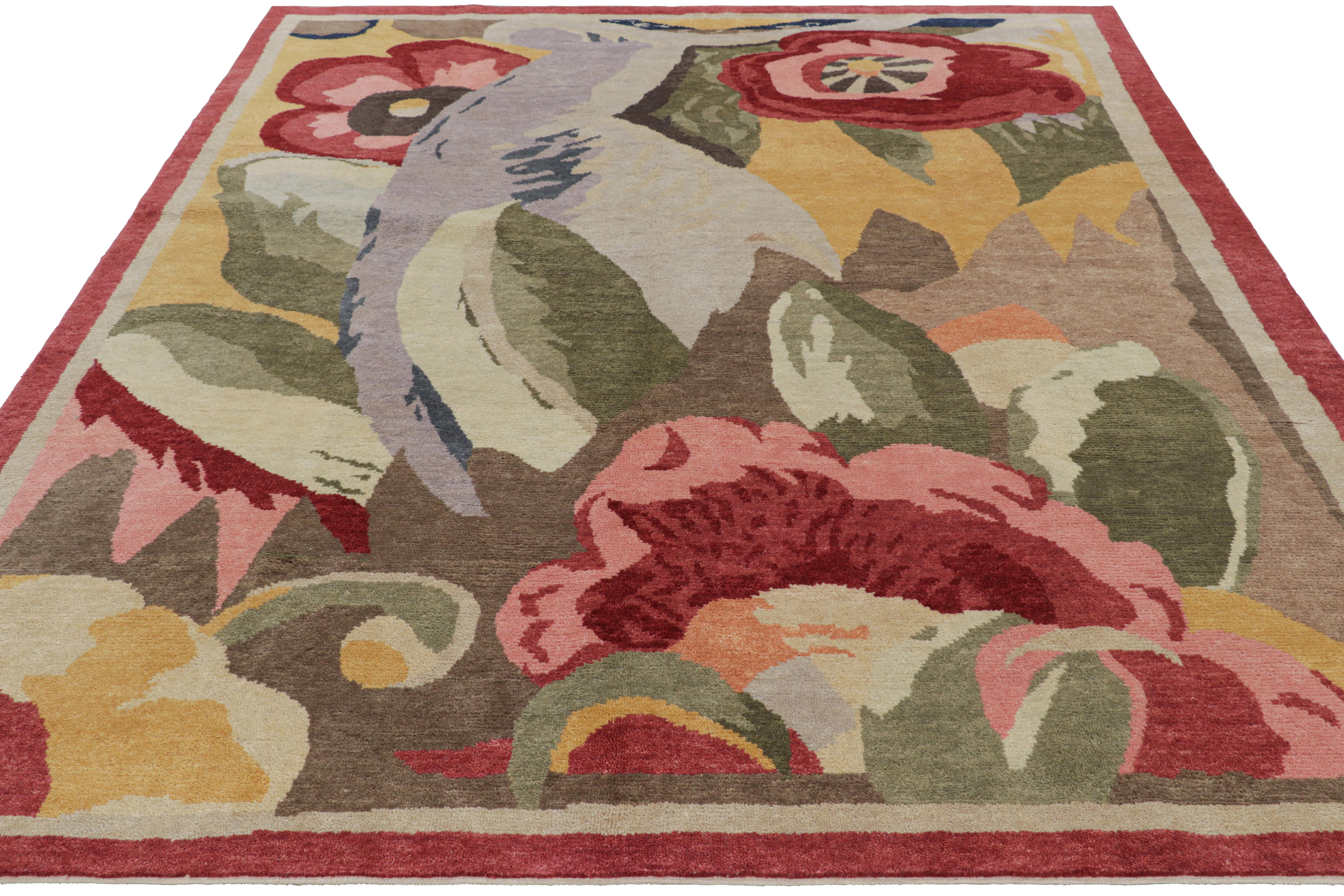 Alfombra francesa de estilo Art Déco de Rug & Kilim con flores impresionistas policromadas Indio en venta