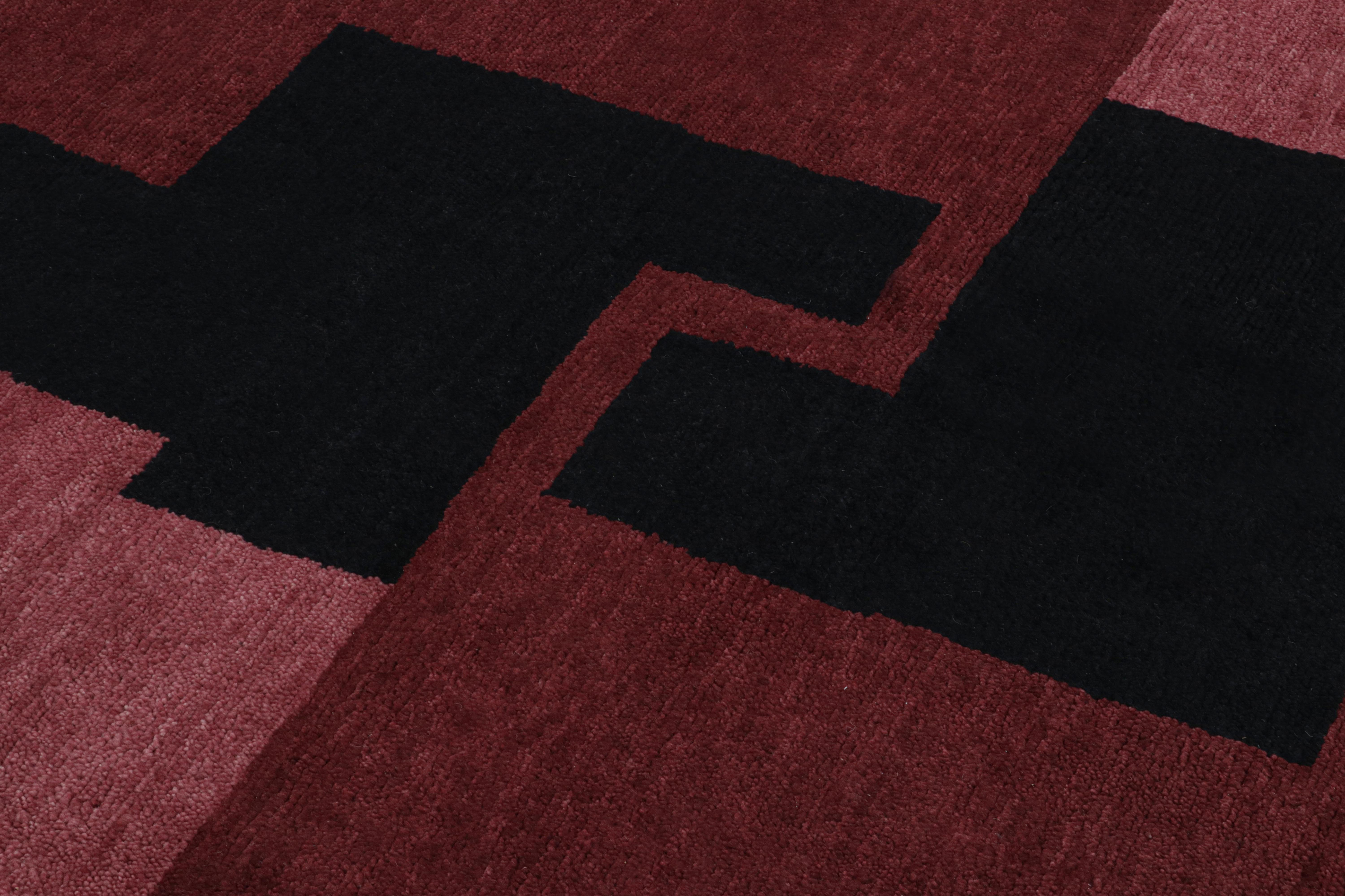 Contemporary Rug & Kilim’s French Art Deco style rug in Red with Black Geometric Patterns For Sale