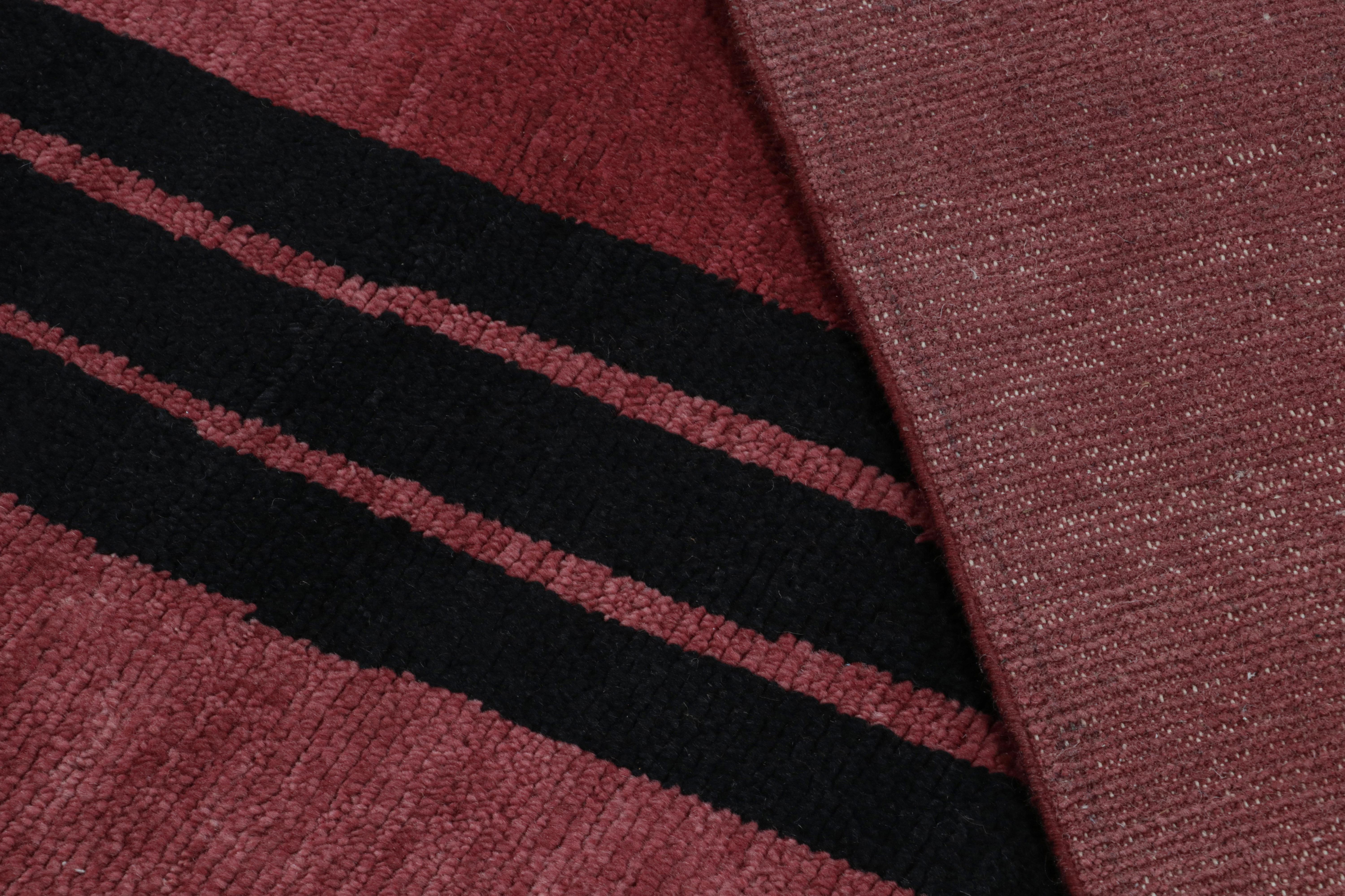 Wool Rug & Kilim’s French Art Deco style rug in Red with Black Geometric Patterns For Sale