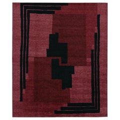 Tapis de style Art déco français de Rug & Kilim en rouge avec motifs géométriques noirs