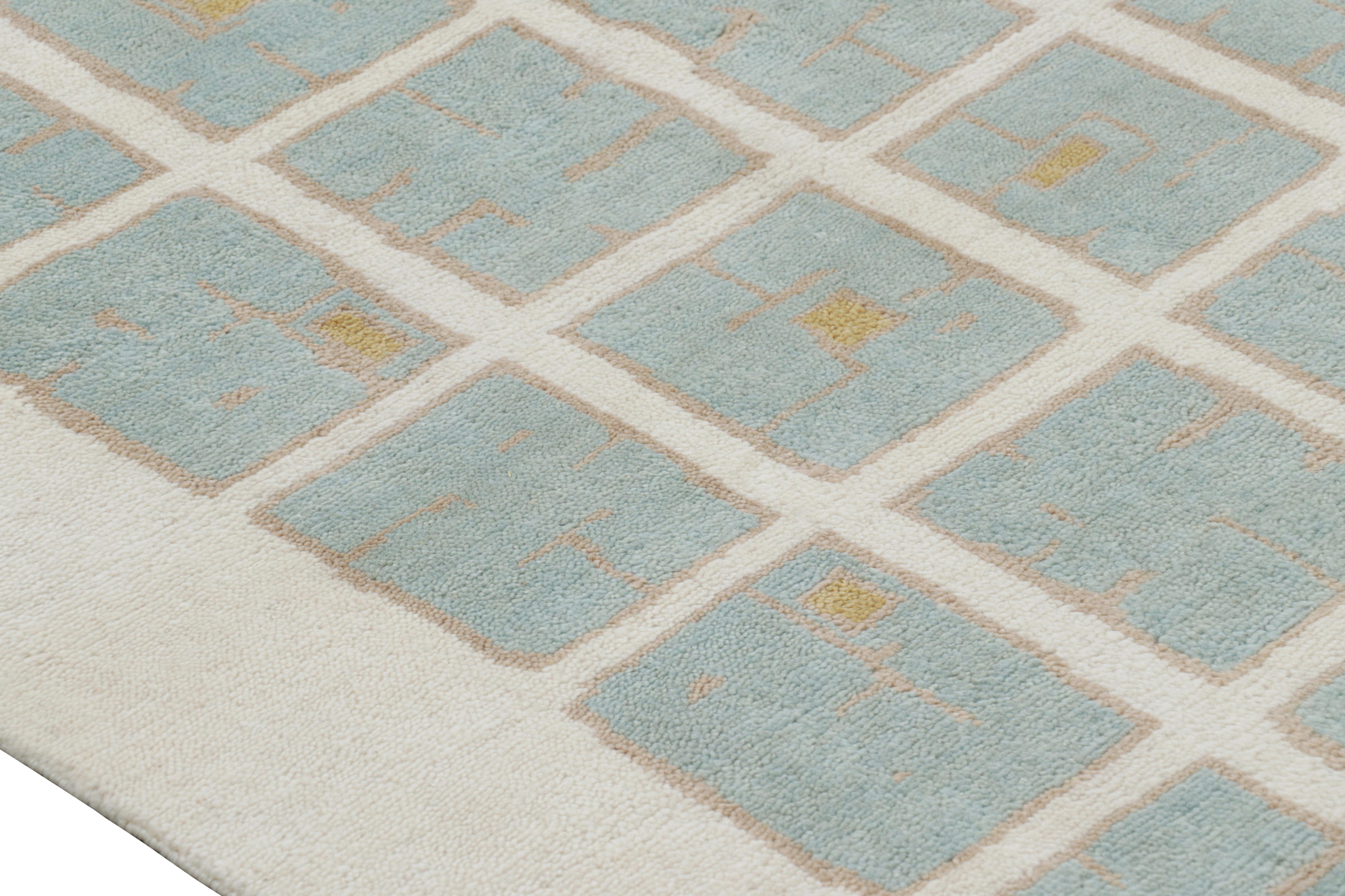Art Déco Rug & Kilim è un tappeto francese in stile Art Deco con motivi geometrici in bianco e blu in vendita