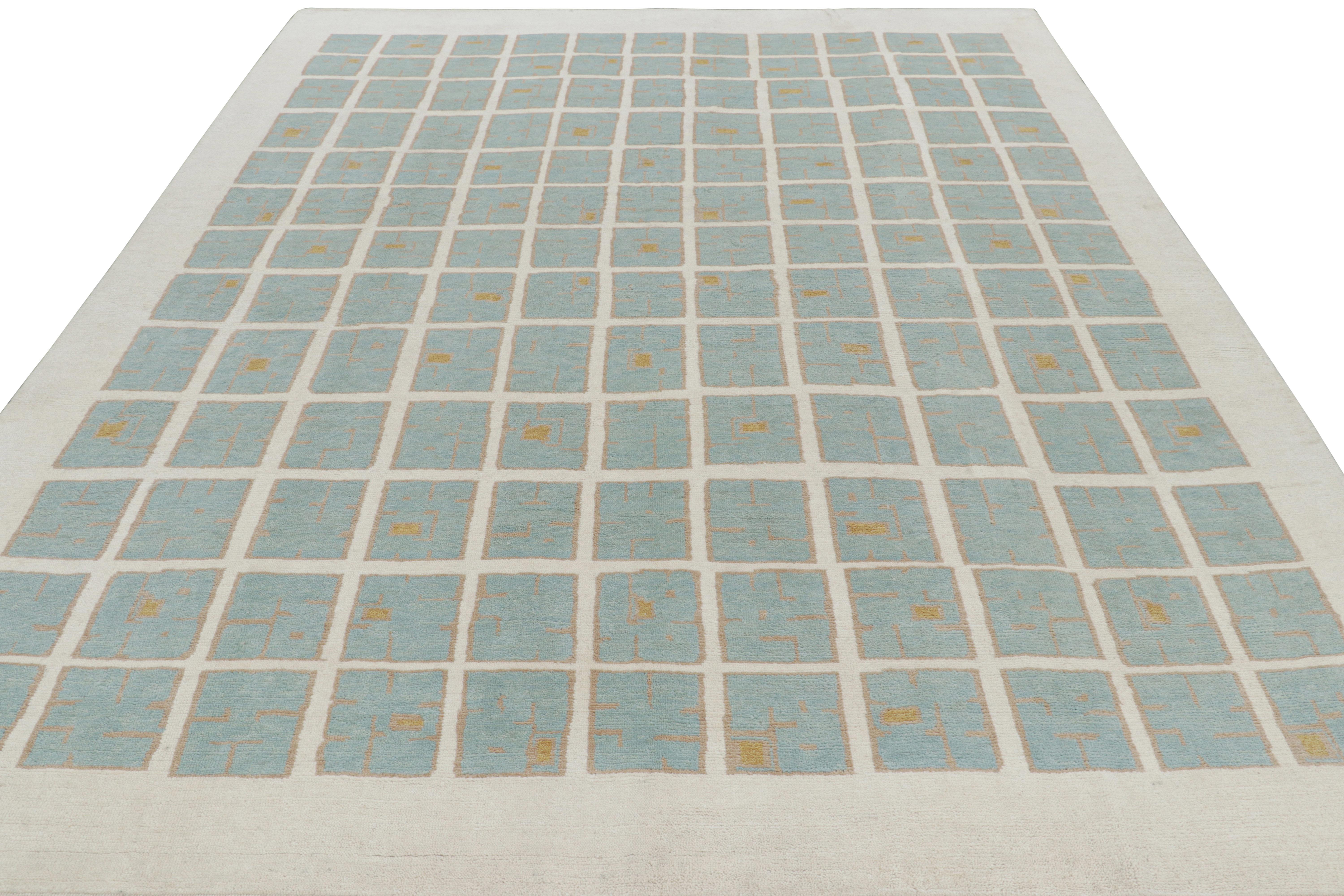 Indiano Rug & Kilim è un tappeto francese in stile Art Deco con motivi geometrici in bianco e blu in vendita