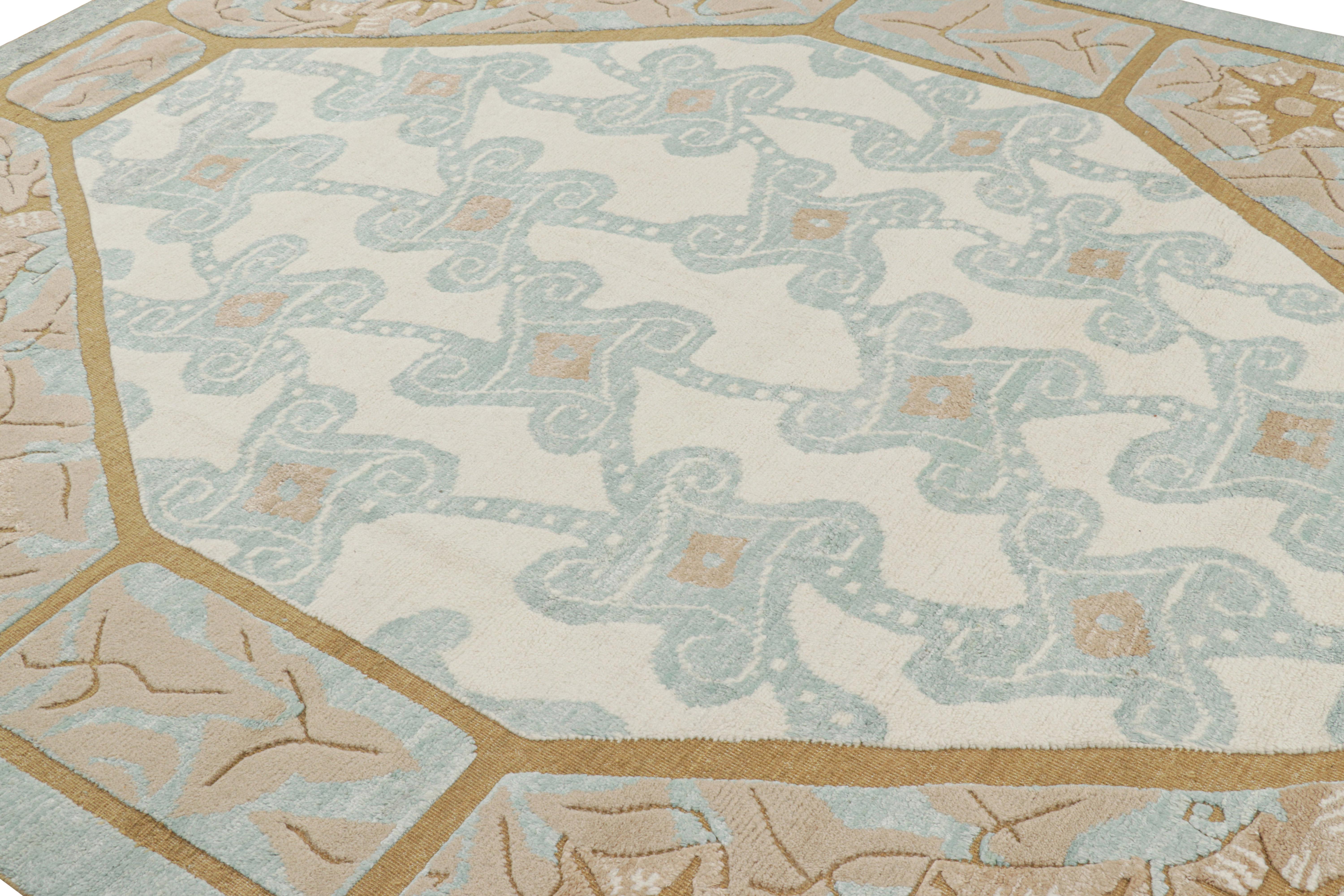 Annodato a mano in lana, questo tappeto 8x10 di Rug & Kilim presenta motivi geometrici nello stile di un pezzo d'epoca estetico di Leleu o Da Bruhns degli anni '20 moderni.

Sul design: 

Gli ammiratori dell'artigianato apprezzeranno la sottile