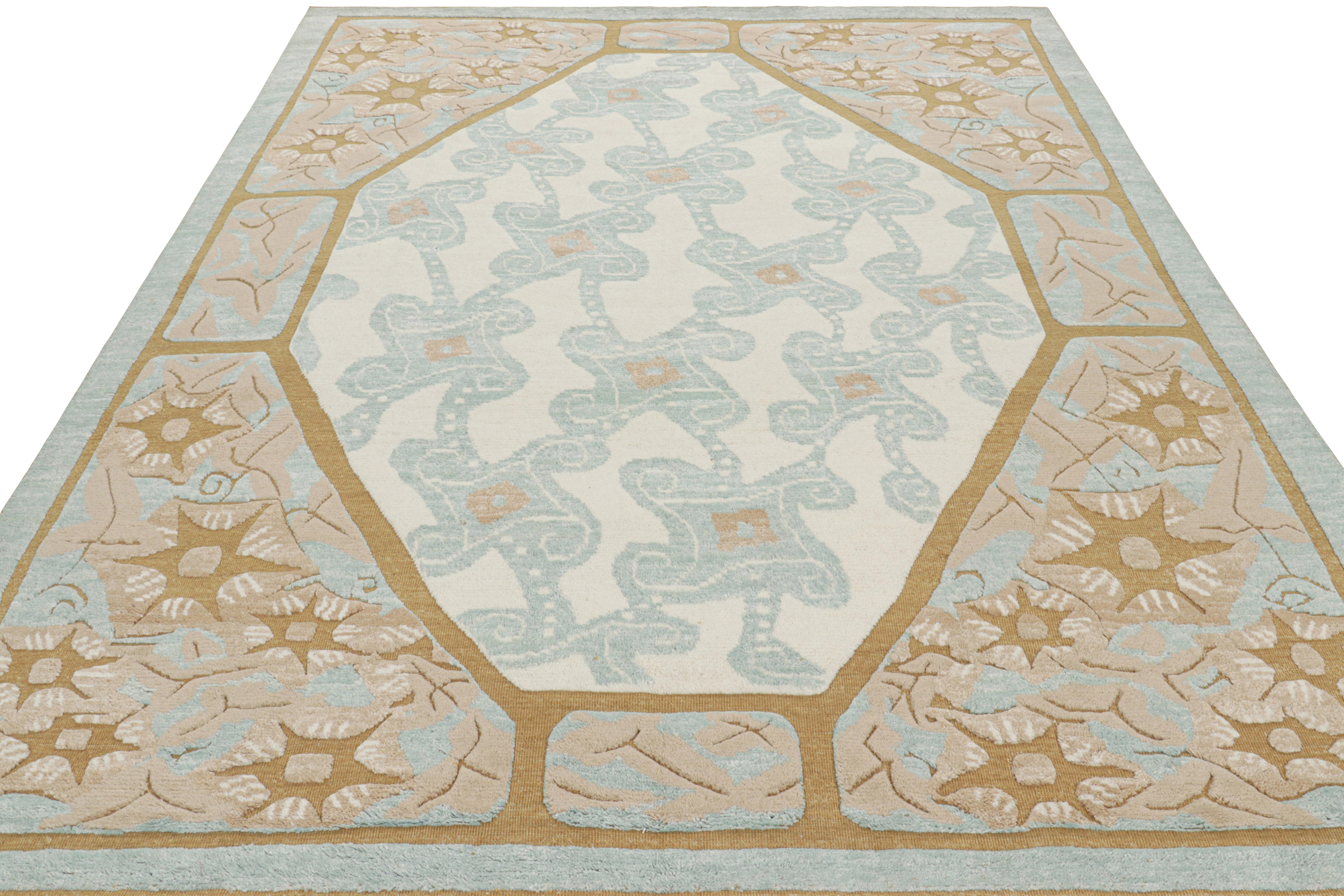 Indiano Rug & Kilim è un tappeto francese in stile Art Deco, di colore bianco con motivi geometrici colorati. in vendita