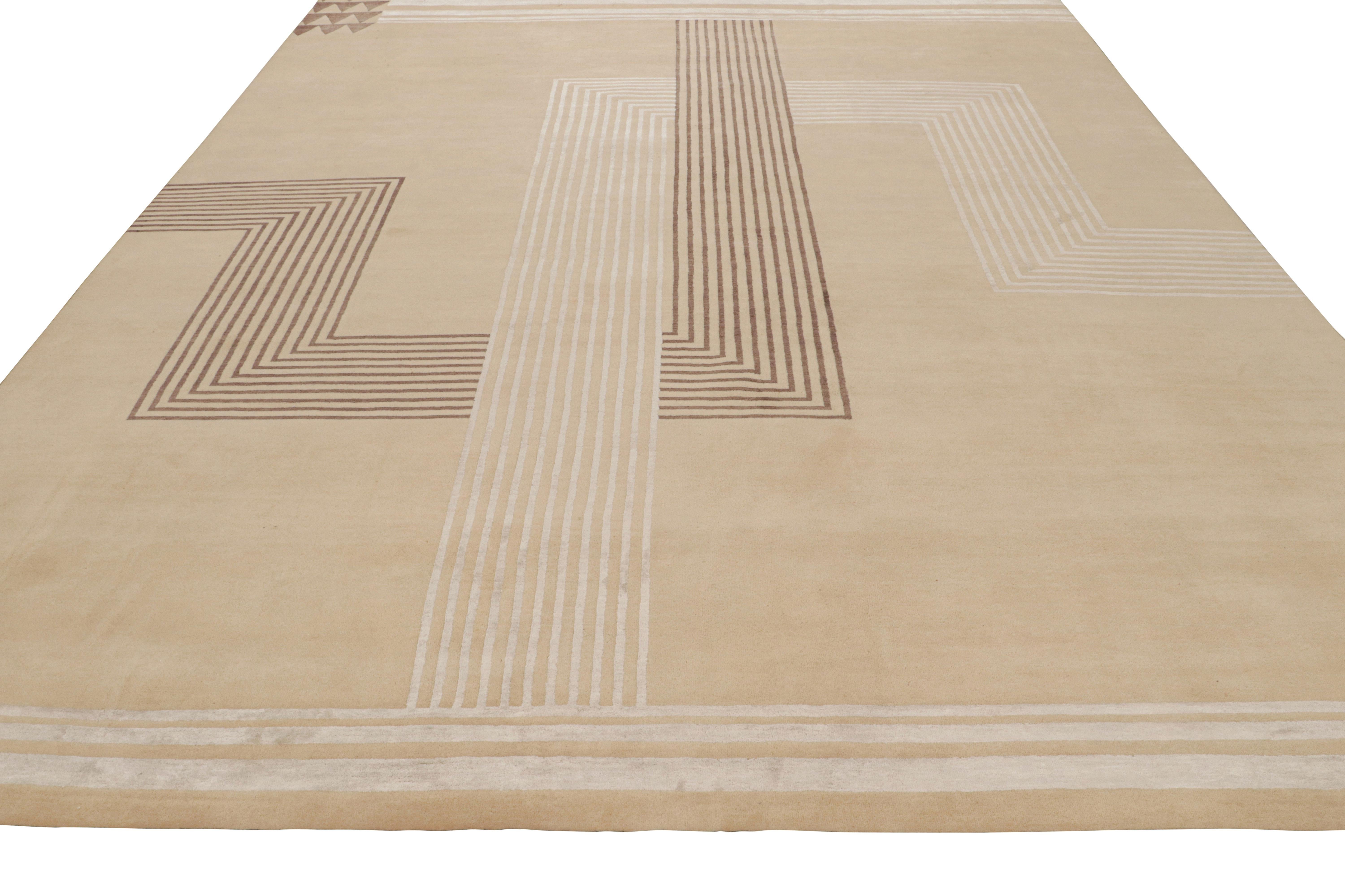 Indian Rug & Kilim’s French Art Deco style Rug with Beige-Brown Patterns For Sale