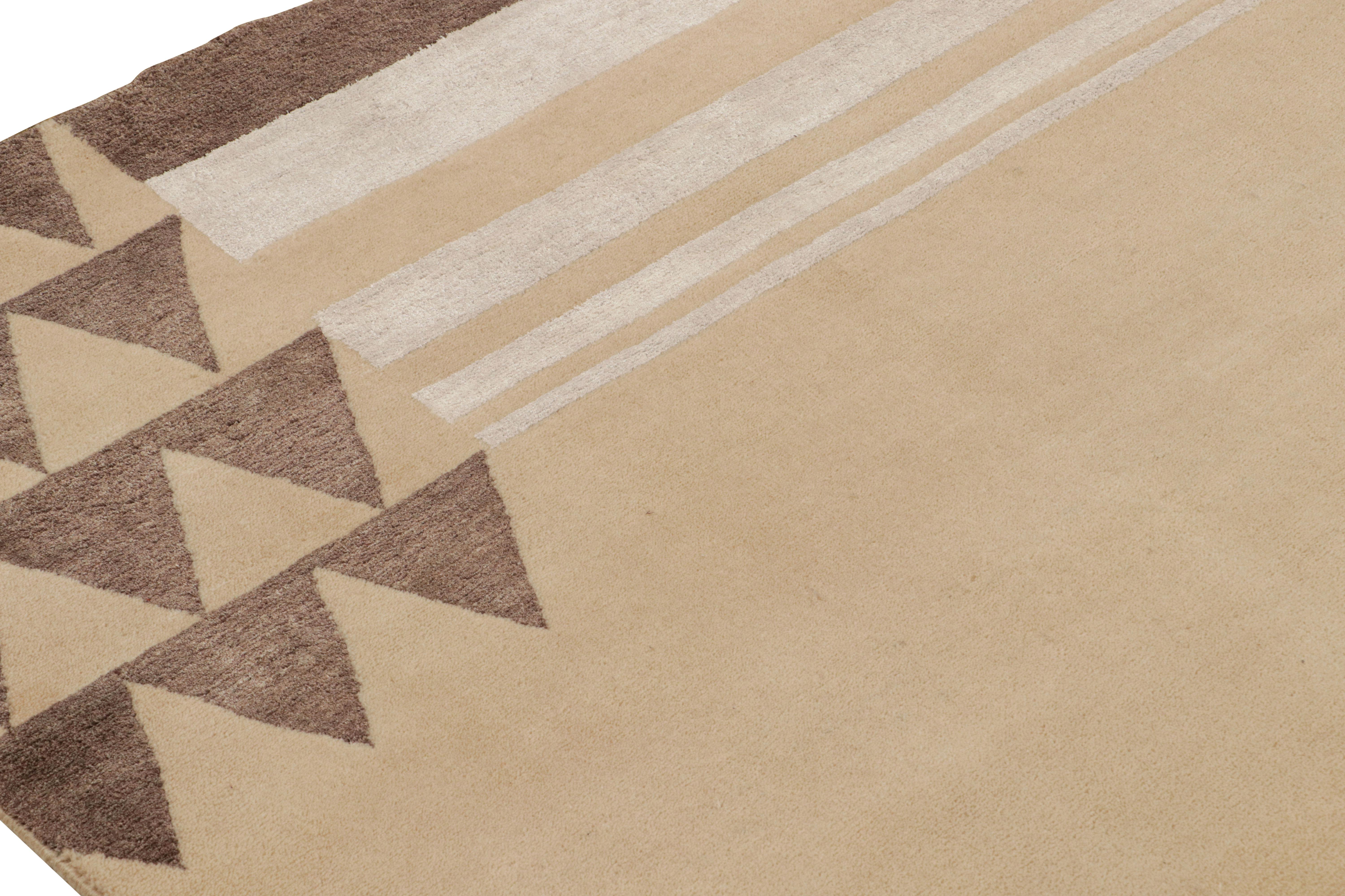 Hand-Knotted Rug & Kilim’s French Art Deco style Rug with Beige-Brown Patterns For Sale