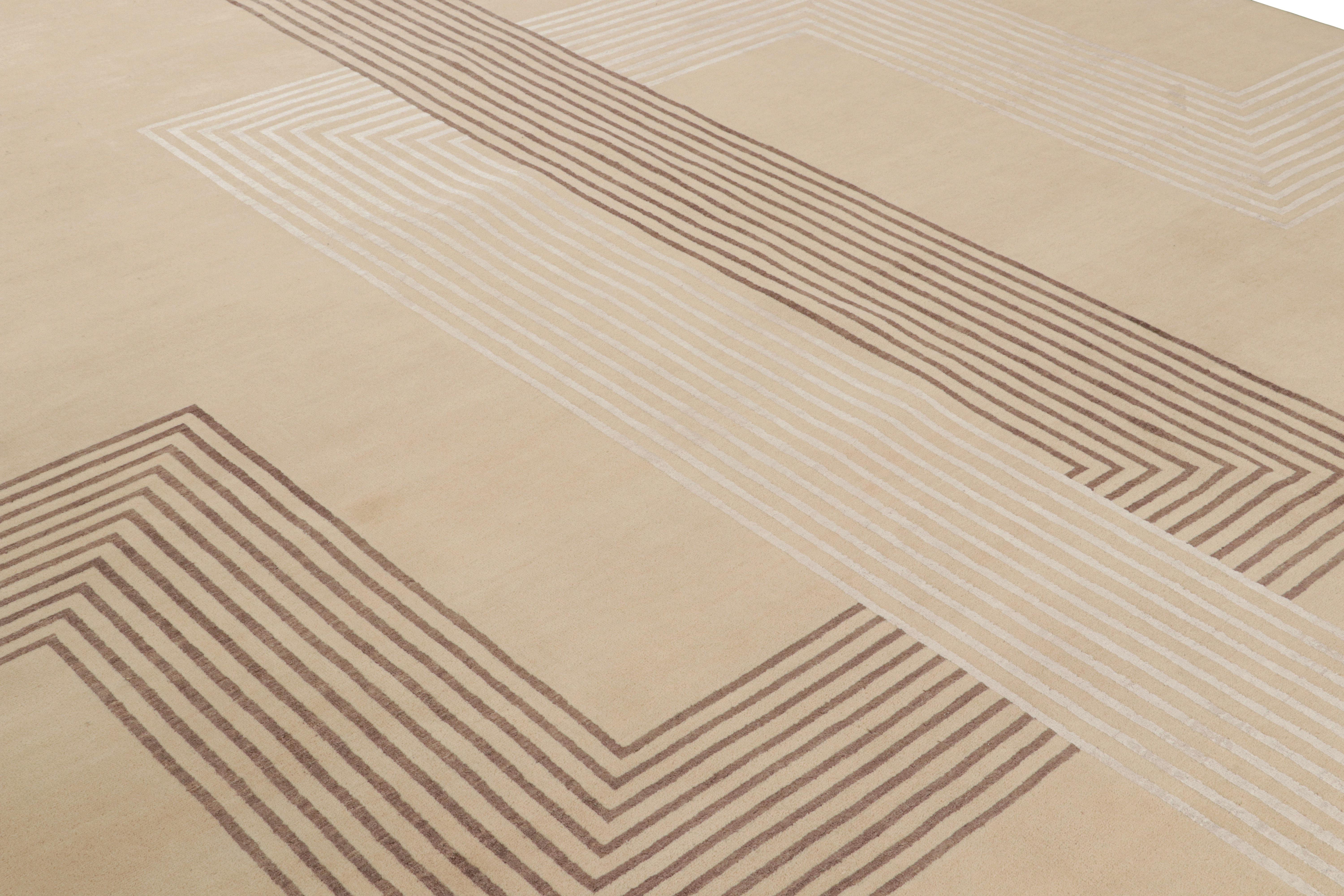 Rug & Kilim’s French Art Deco style Rug with Beige-Brown Patterns In New Condition For Sale In Long Island City, NY