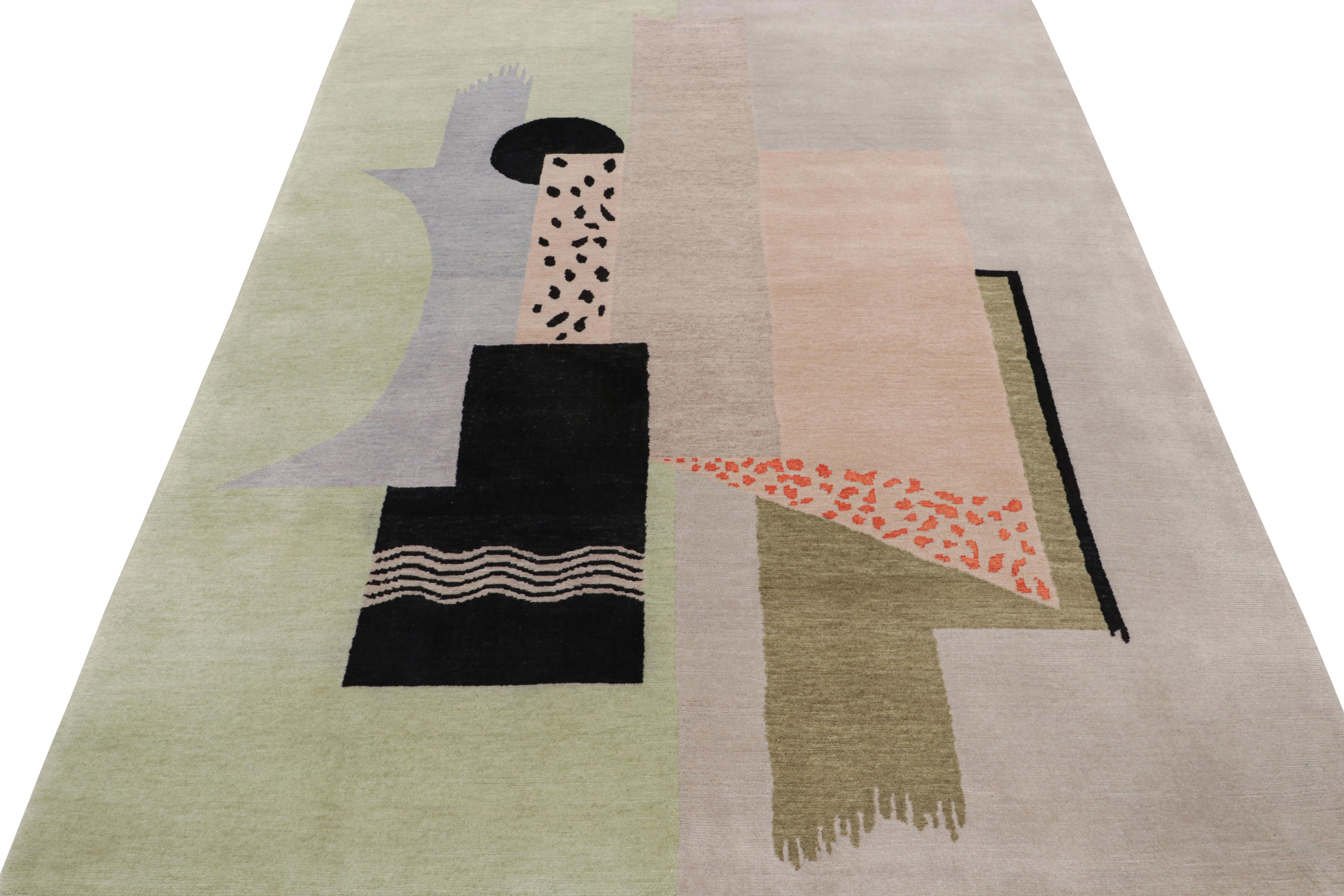 Indiano Rug & Kilim è un tappeto francese in stile Art Deco con motivo geometrico verde e beige in vendita