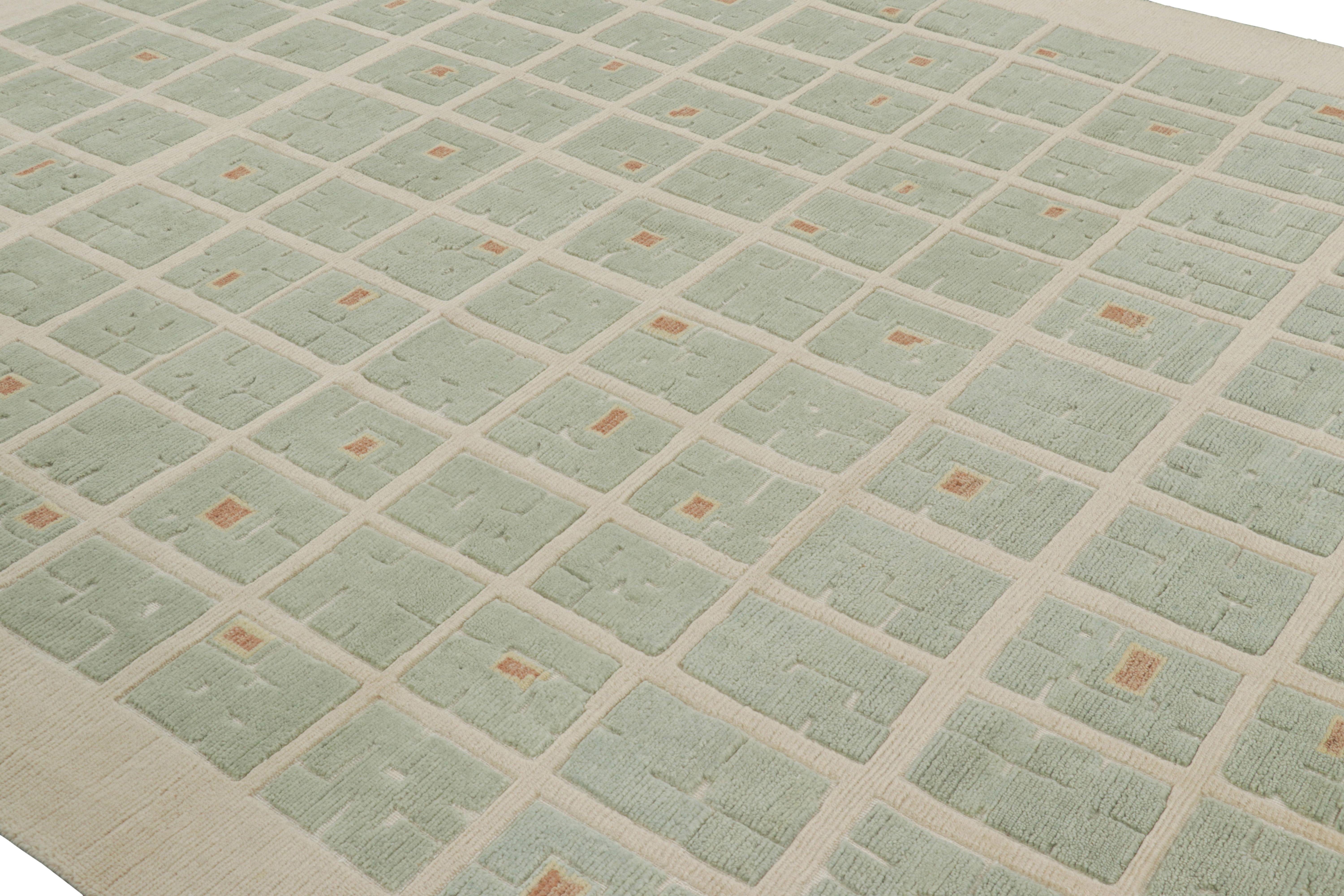 Annodato a mano in lana, questo tappeto moderno 9x12 della collezione di tappeti French Art Deco di Rug & Kilim presenta motivi geometrici nello stile di un Leleu, un pezzo d'epoca dello stile moderno degli anni Venti.

Sul design: 

Questo tappeto