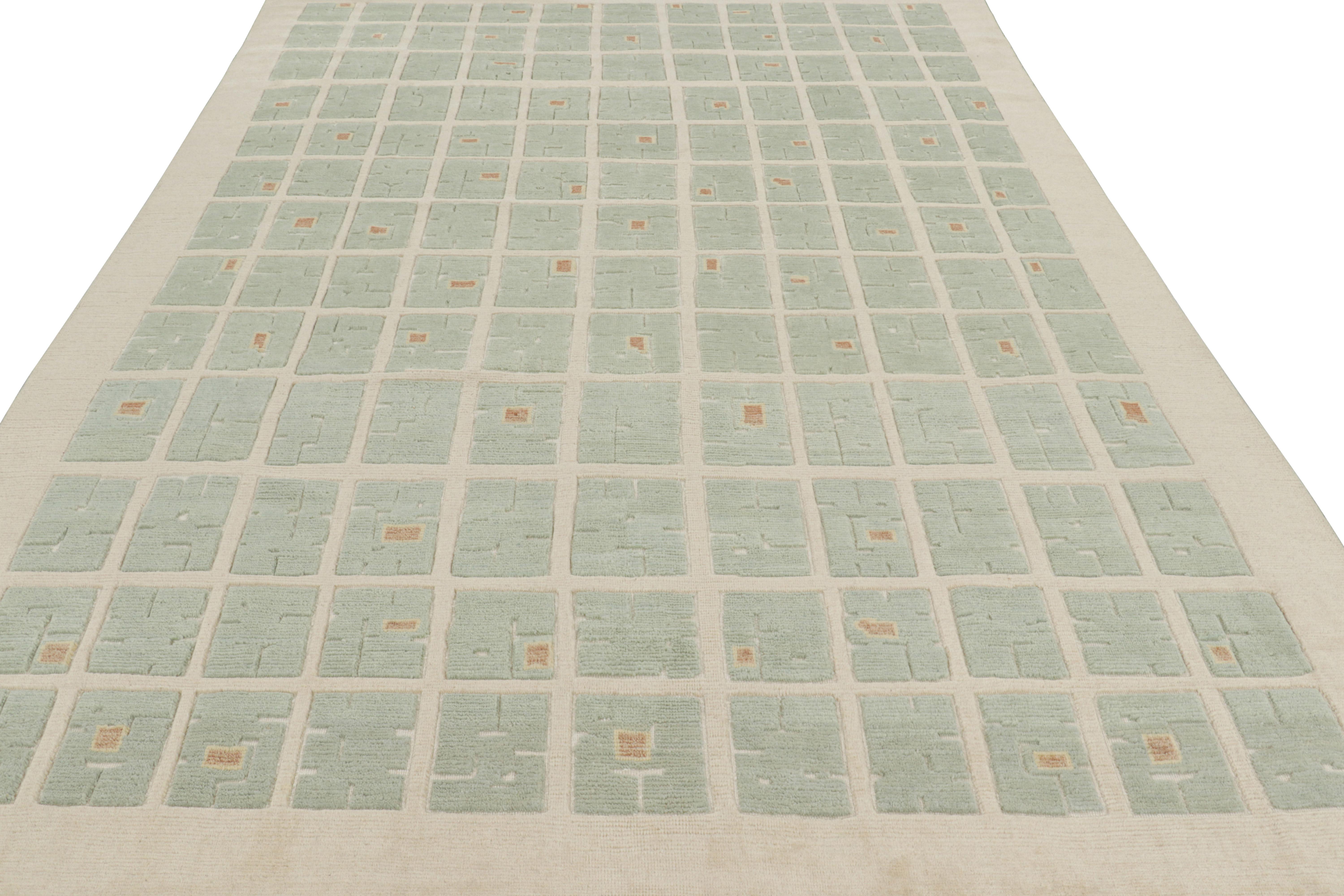 Indiano Rug & Kilim è un tappeto francese in stile Art Deco con motivi geometrici in verde chiaro in vendita
