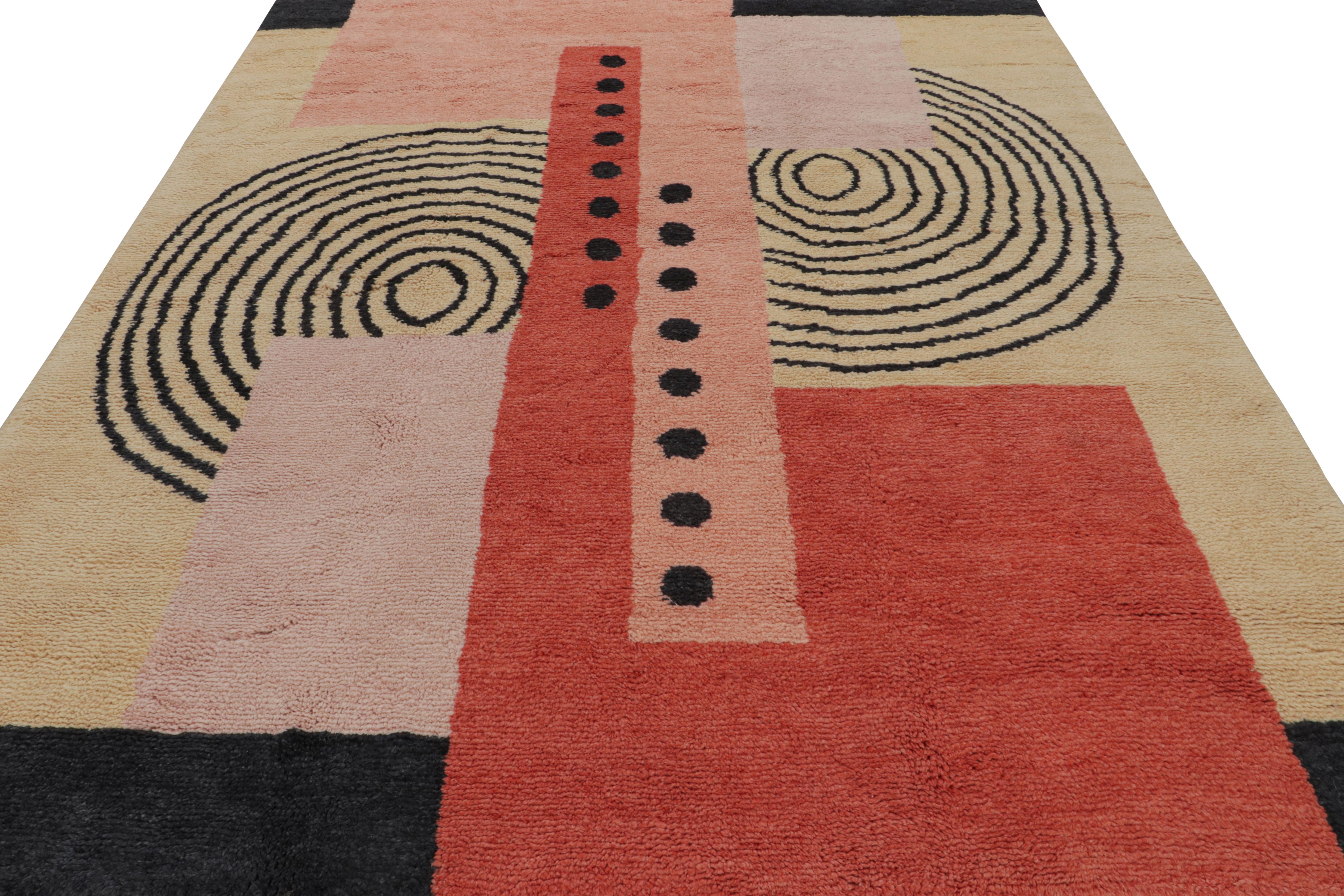 Modern Rug & Kilim’s French Art Deco style Rug, with Pink and Black Geometric Patterns For Sale