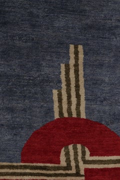 Rug & Kilim’s French Art Deco Style Runner in Gray with Red Geometric Patterns