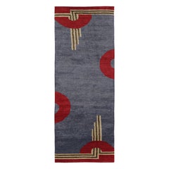 Rug 
Kilims französischer Läufer im Art-Déco-Stil in Grau mit roten, geometrischen Mustern