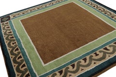 Rug & Kilim’s French Art Deco style Square Rug with Brown Open Field
