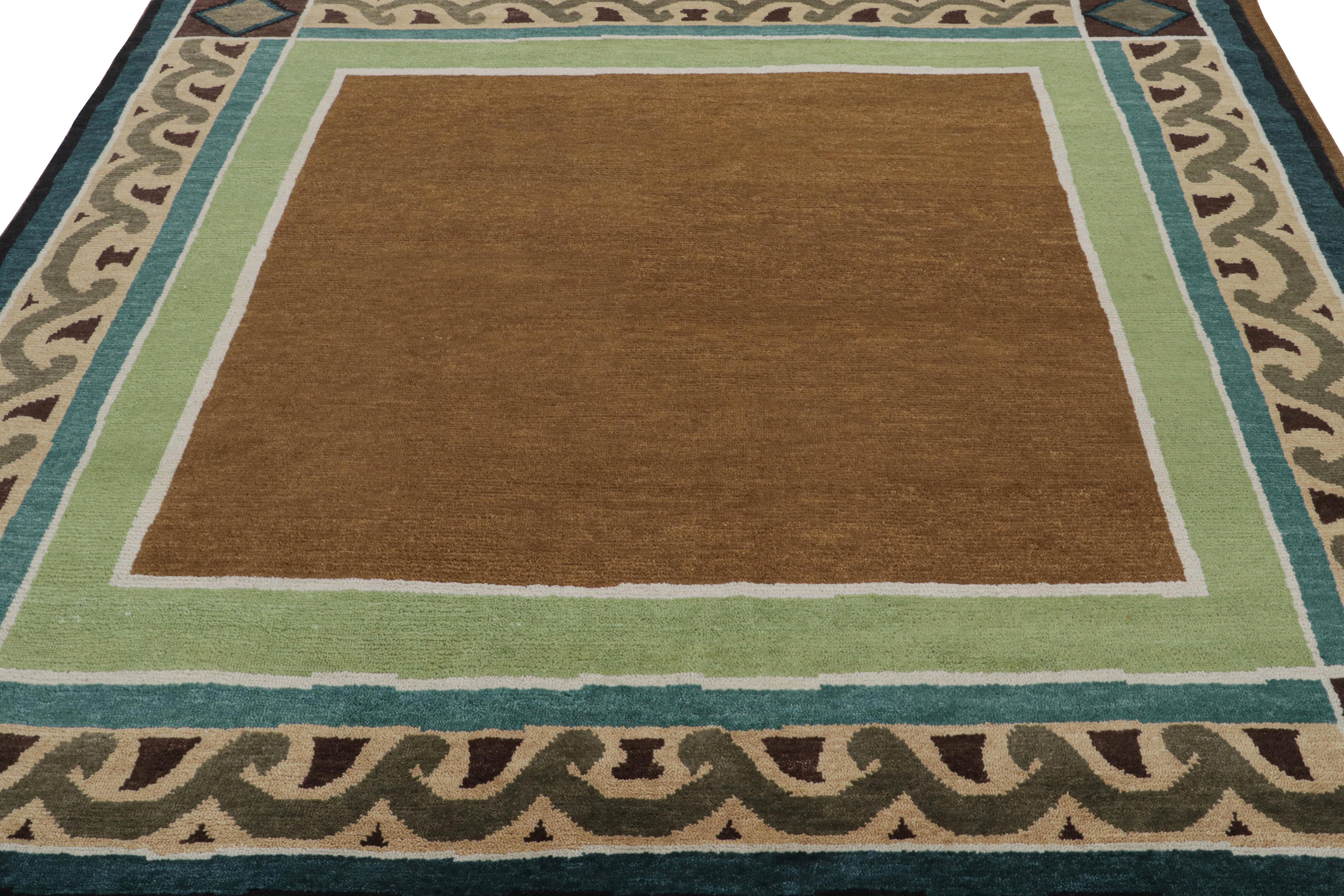 Indian Rug & Kilim’s French Art Deco style Square Rug with Brown Open Field