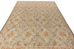 Rug & Kilim’s French Aubusson Style Flat Weave, Beige/Brown, Floral Pattern