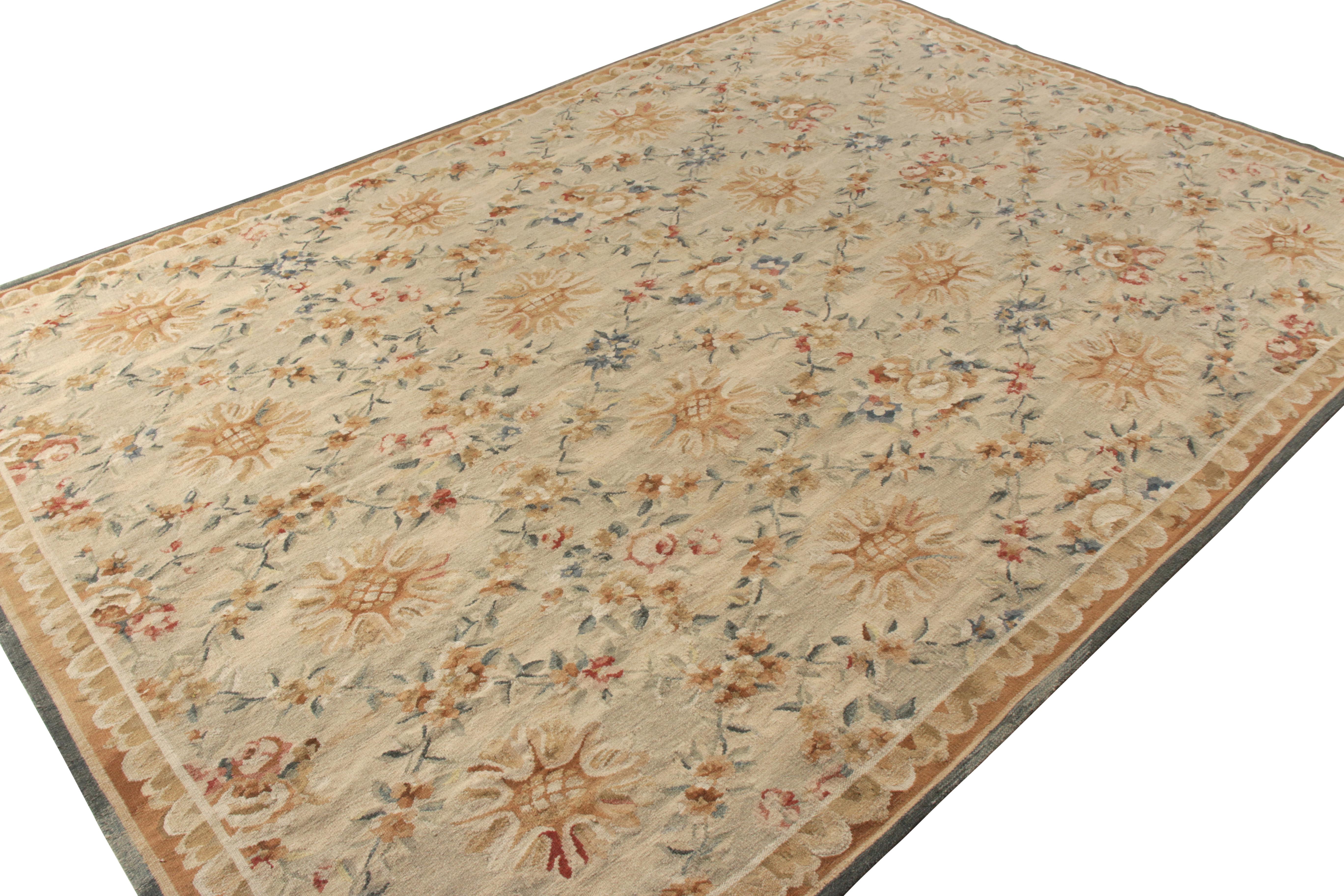 Chinese Rug & Kilim’s French Aubusson Style Flat Weave, Beige/Brown, Floral Pattern For Sale
