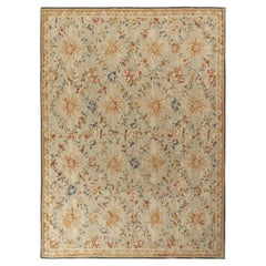 Rug & Kilim’s French Aubusson Style Flat Weave, Beige/Brown, Floral Pattern